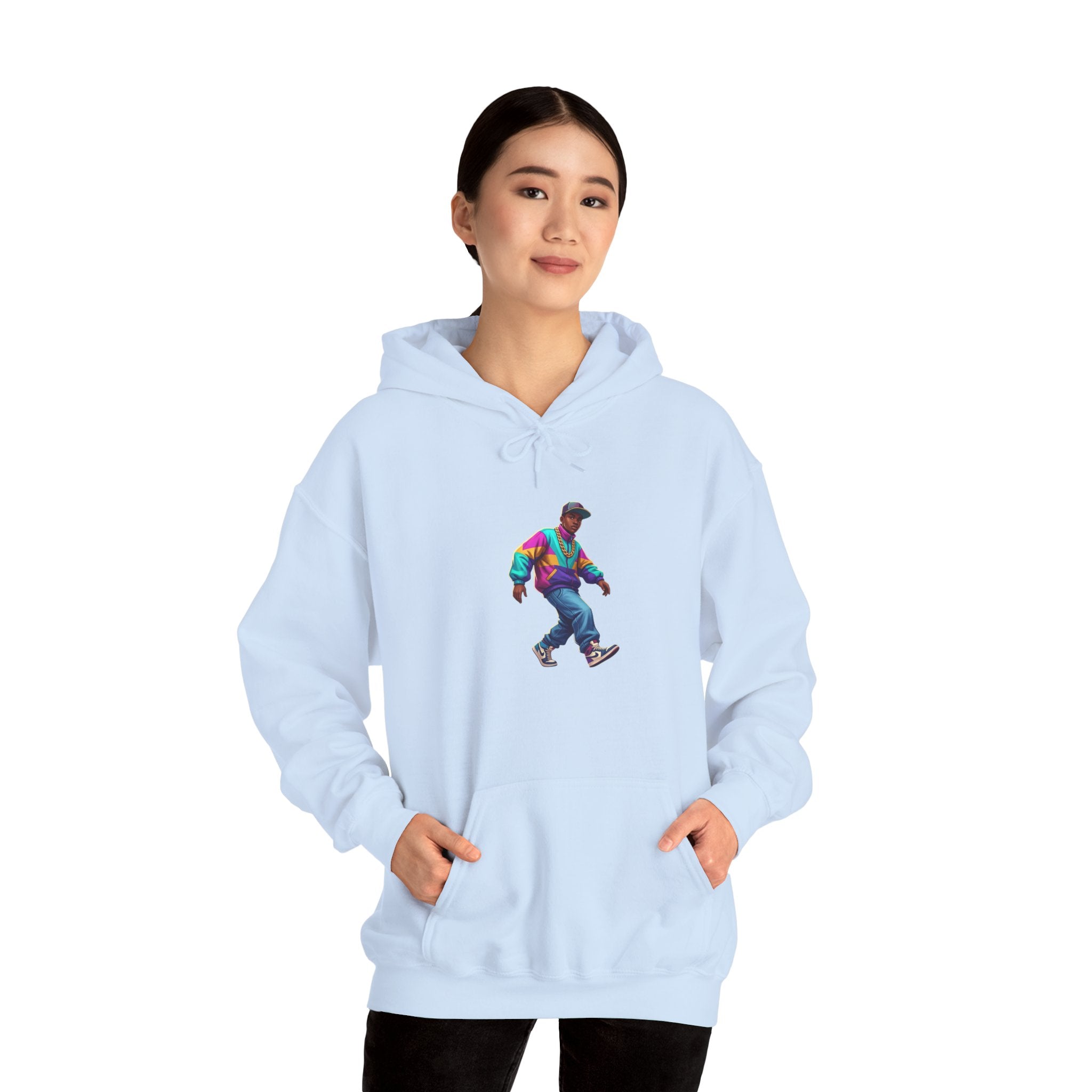 Retro Skateboarder Hoodie — Colorful 90s Skate Crew Pullover