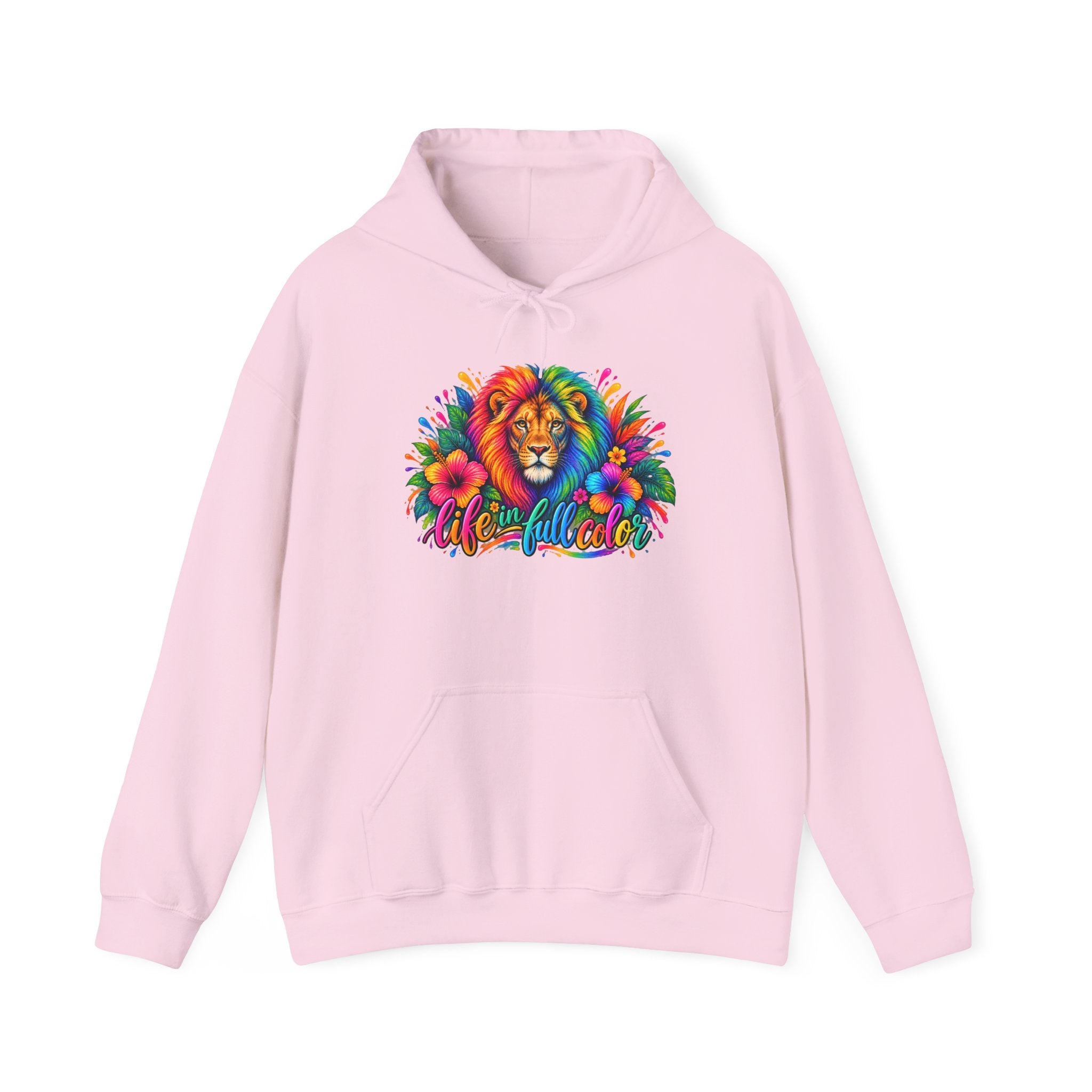 Colorful Lion Hoodie with 'Wild and Free' Floral Design — Vibrant Animal Lover Sweatshirt