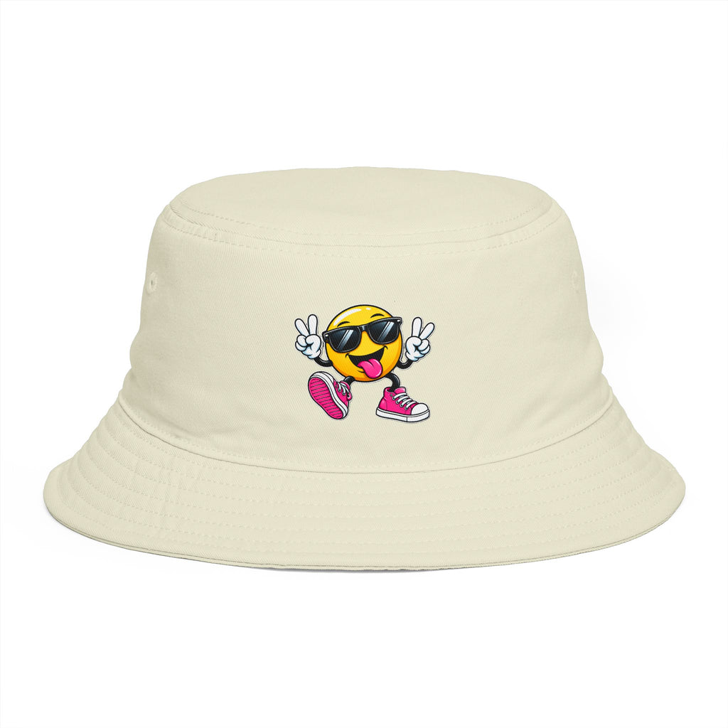 Smiley Peace Sign Bucket Hat — Retro Cool Emoji Sun Hat