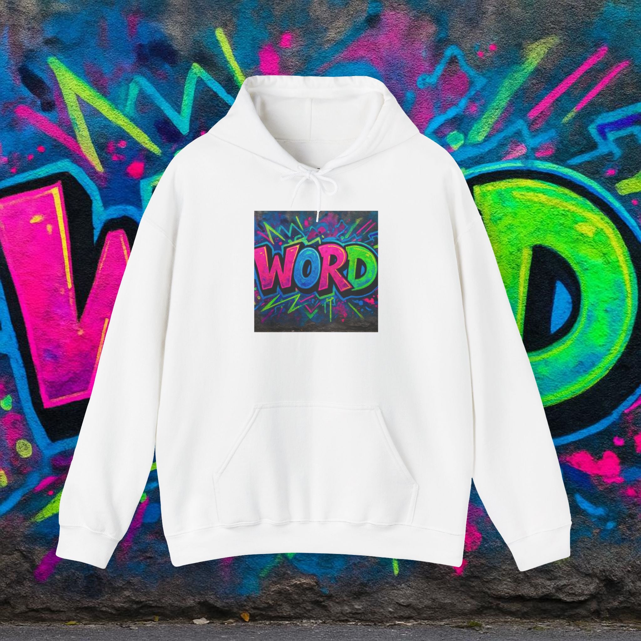 Graffiti 'WORD' Hoodie — Neon Street Art Pullover