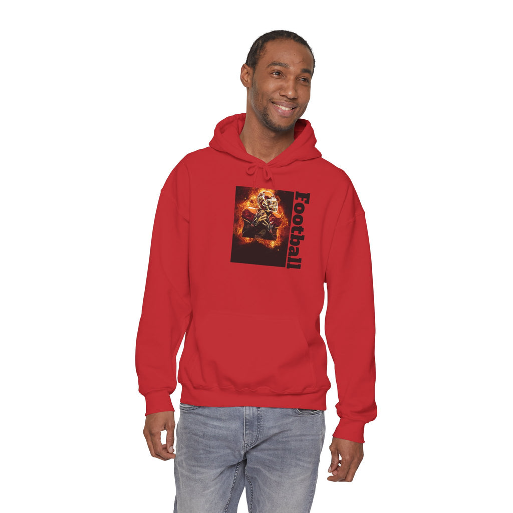 Football Flames Hoodie — Fiery Helmet Graphic Hooded Sweatshirt