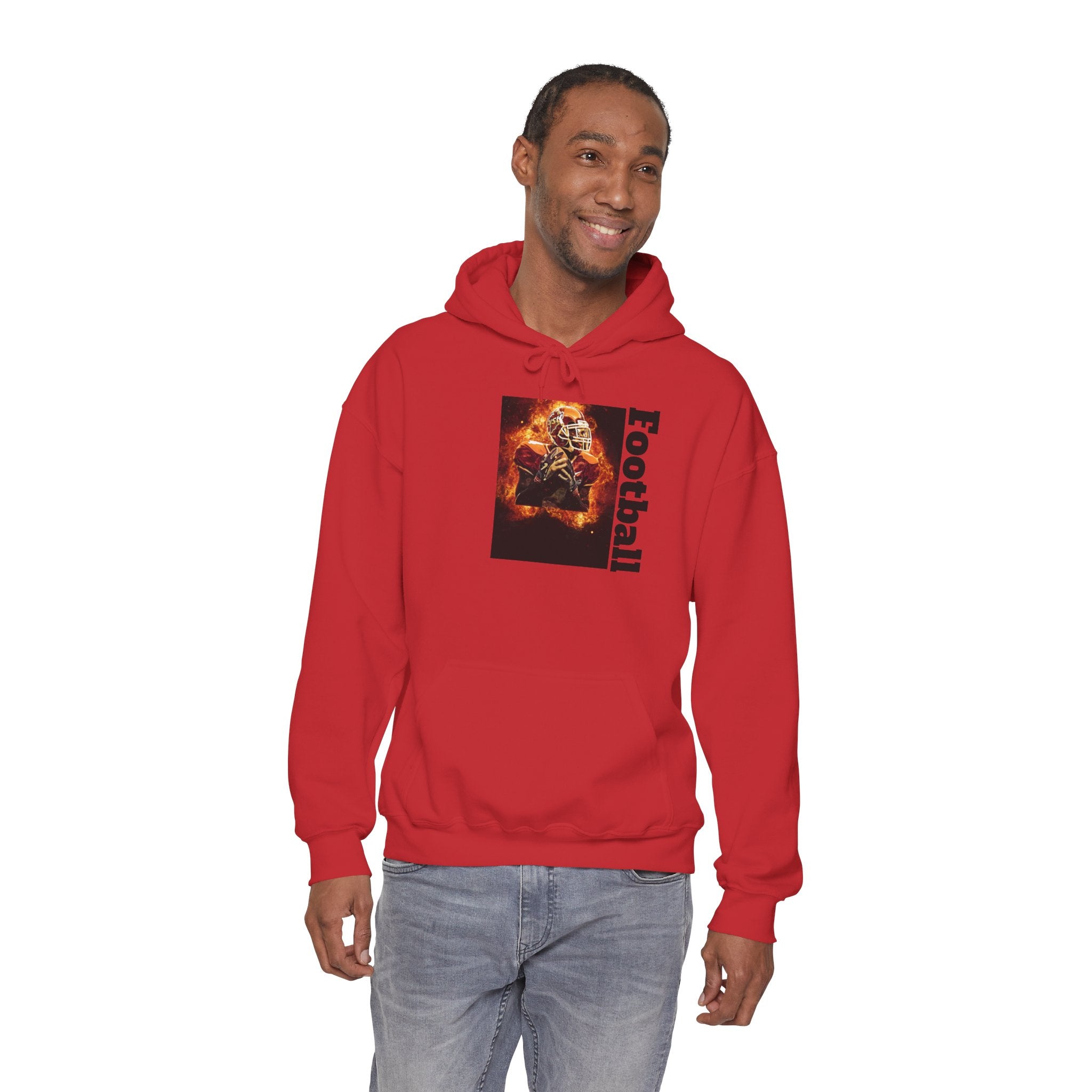 Football Flames Hoodie — Fiery Helmet Graphic Hooded Sweatshirt