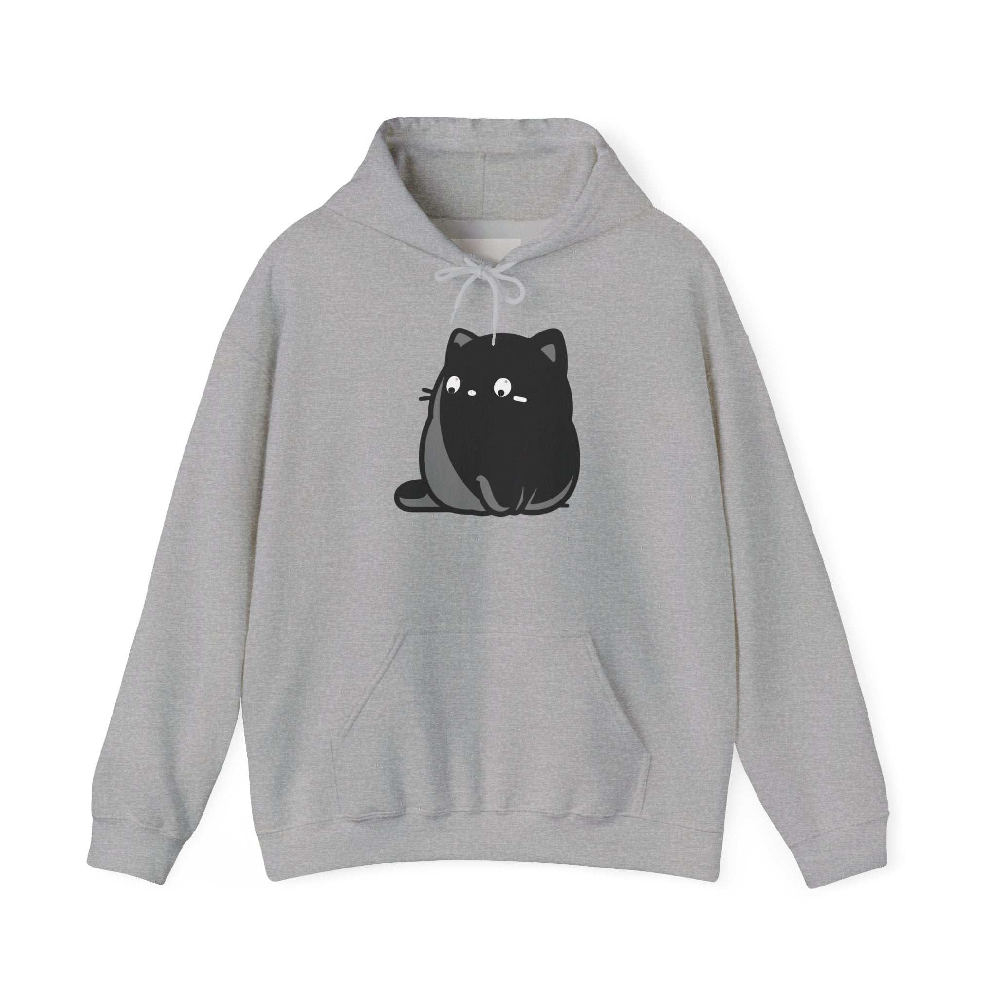 Cute Black Cat Hoodie – Kawaii Chubby Cat Graphic Sweatshirt