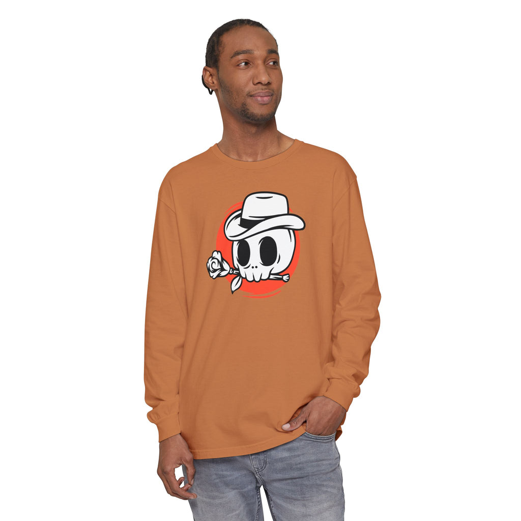 Skull Cowboy Long Sleeve Tee – Retro Rose Graphic