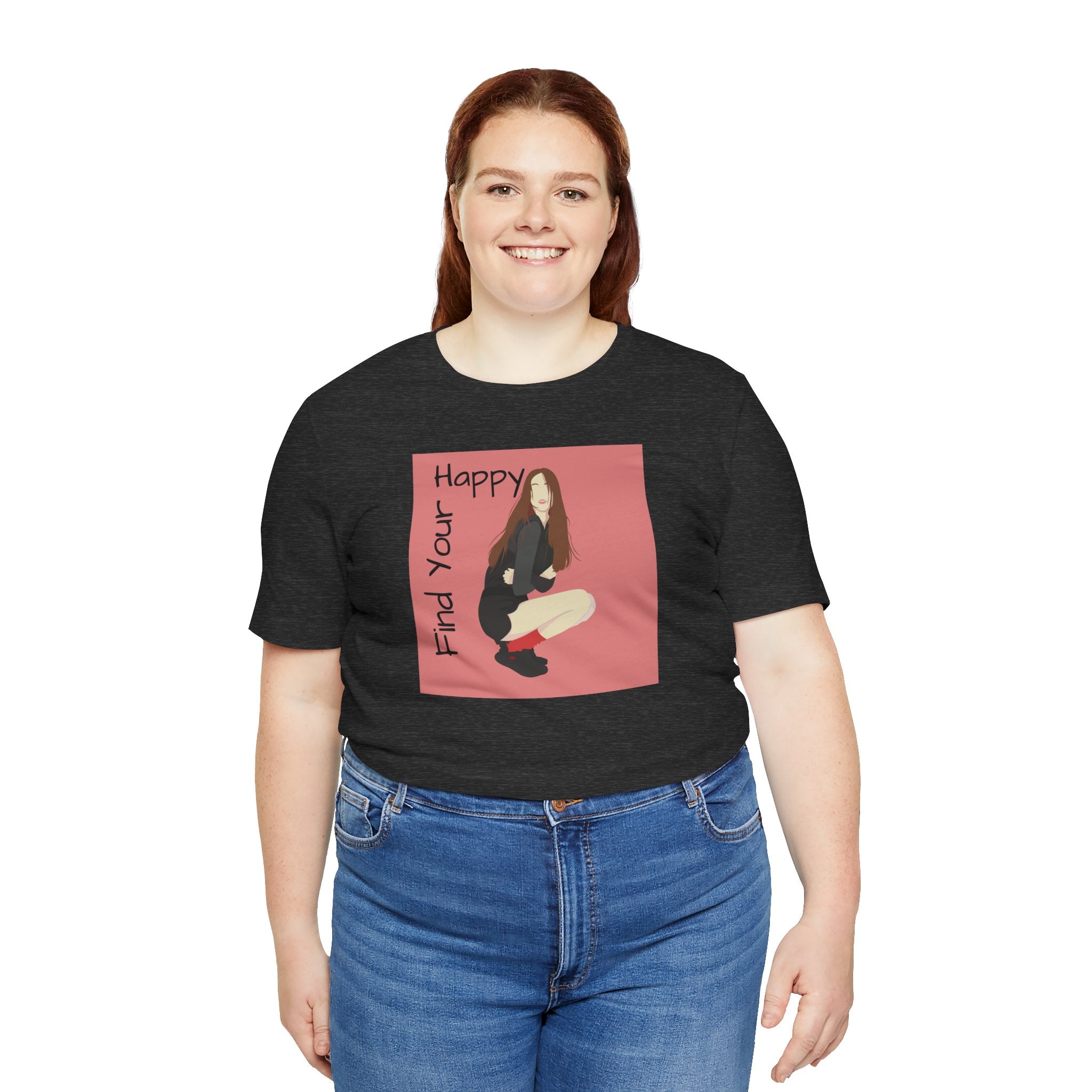 Find Your Happy Tee — Positive Graphic T‑Shirt with Illustrated Girl