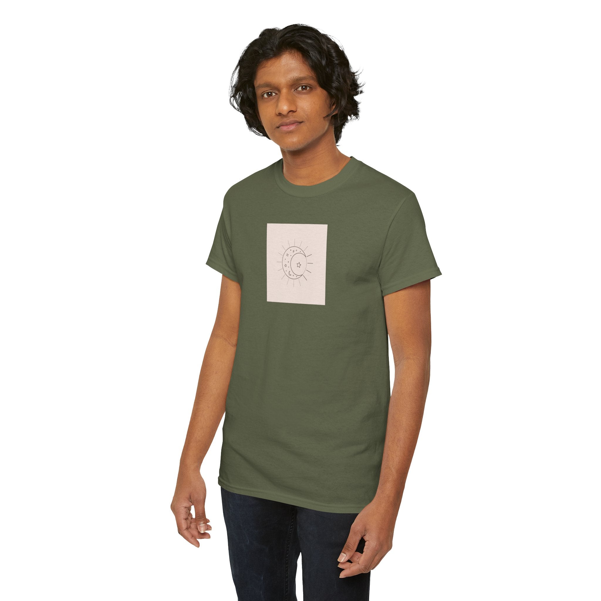Sun & Moon Minimalist Tee — Celestial Line Art T-Shirt