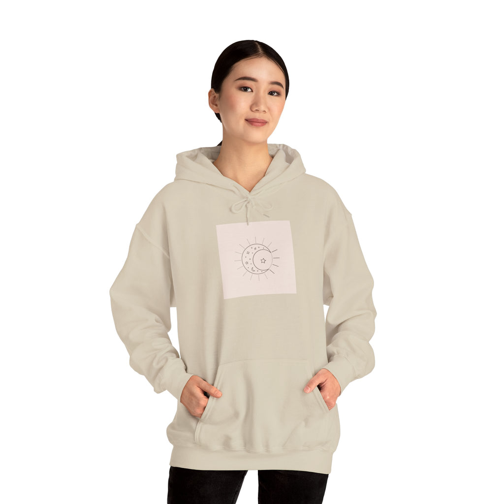 Celestial Moon & Sun Hoodie — Minimal Boho Spiritual Graphic Sweatshirt