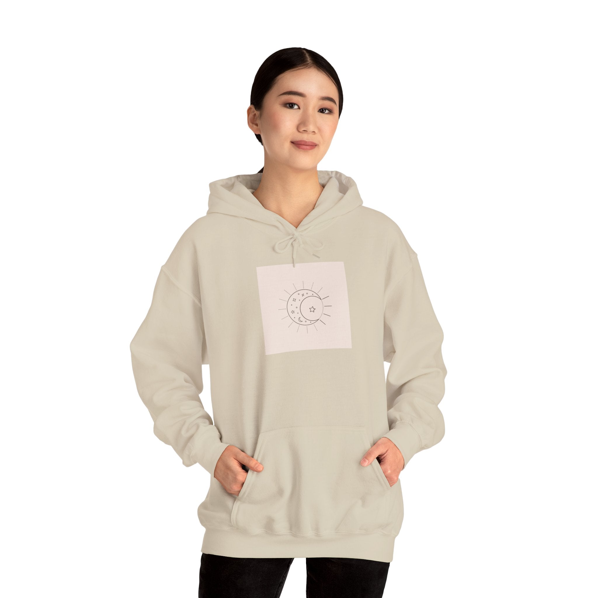 Celestial Moon & Sun Hoodie — Minimal Boho Spiritual Graphic Sweatshirt