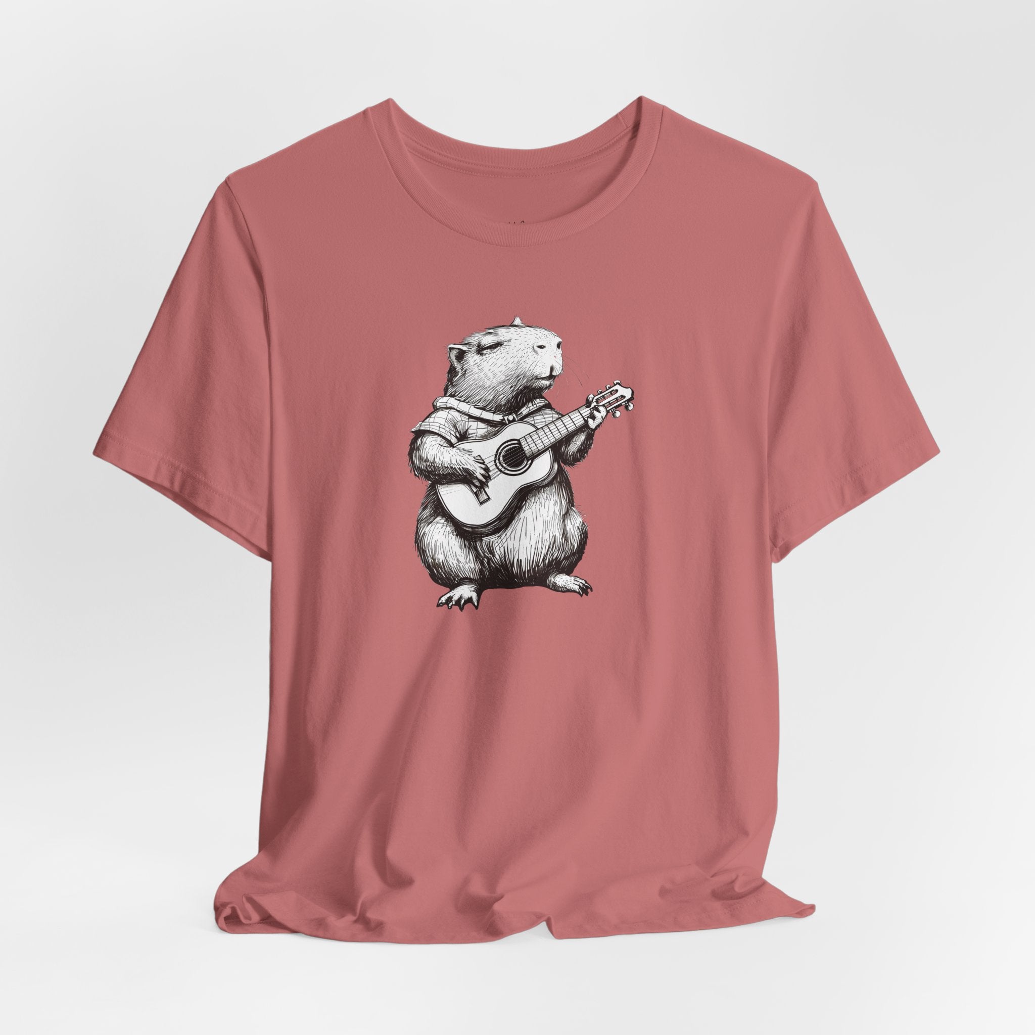 Guitar Playing Capybara Tee — Cute Acoustic Animal Graphic T-Shirt