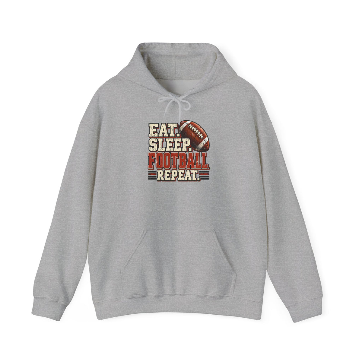 Football Hoodie - "Eat. Sleep. Football. Repeat." Vintage Football Graphic Pullover