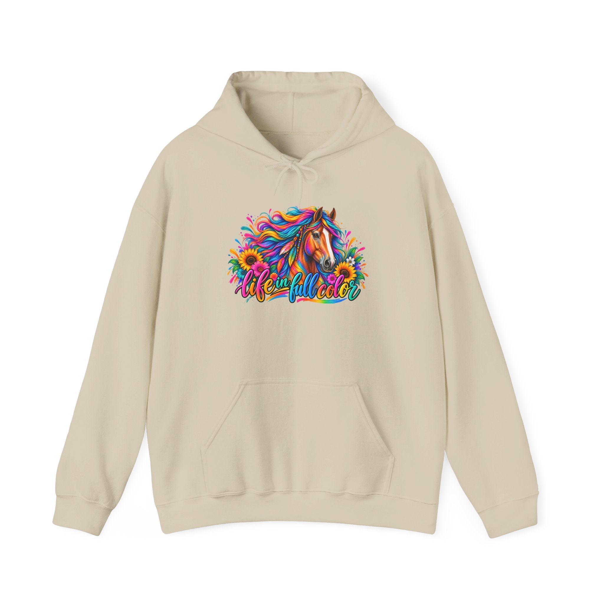 Colorful Horse Hoodie — Vibrant Rainbow Horse Graphic "Live Wild" Sweatshirt