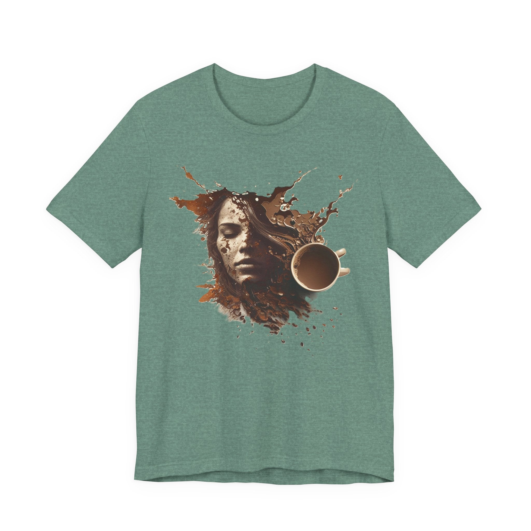 Coffee Splash Portrait Tee — Artistic Woman Face Coffee Design