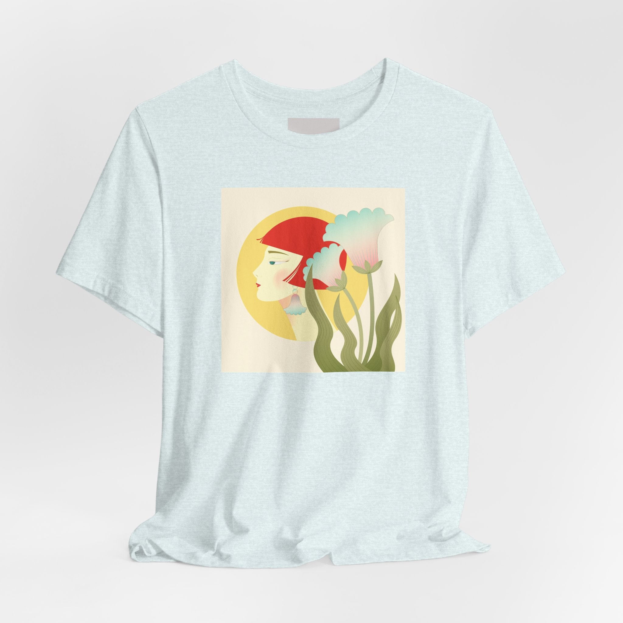 Floral Maiden Graphic Tee — Retro Woman & Tulips Art Shirt