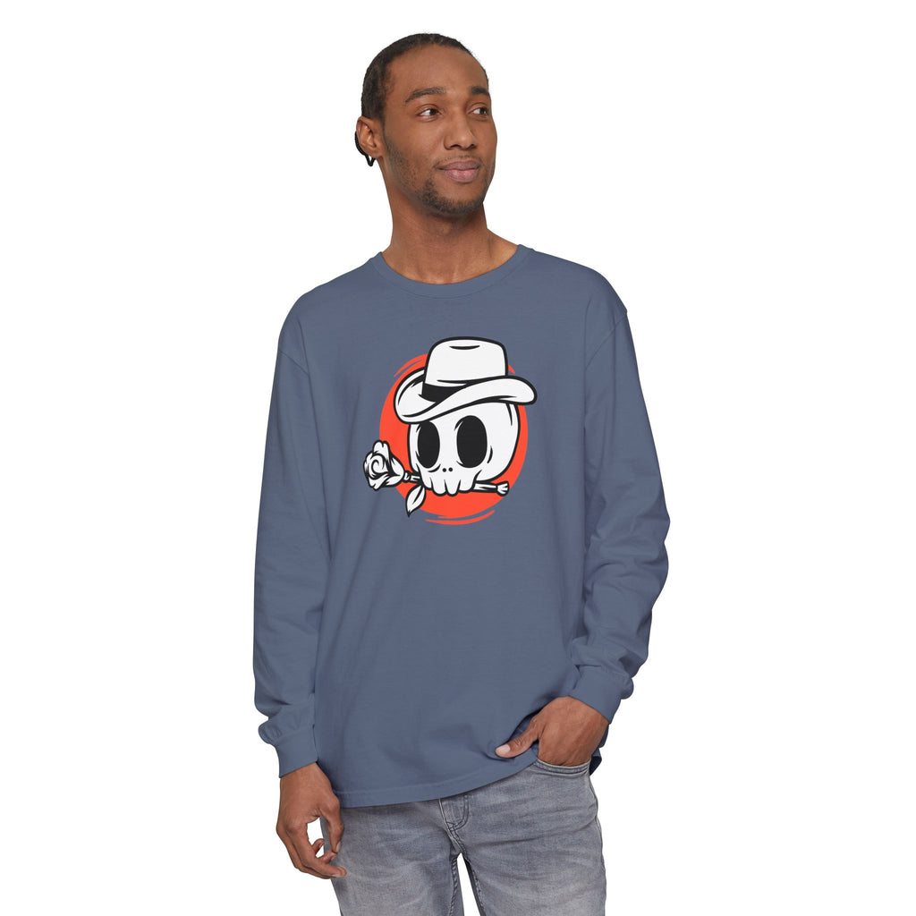 Skull Cowboy Long Sleeve Tee – Retro Rose Graphic