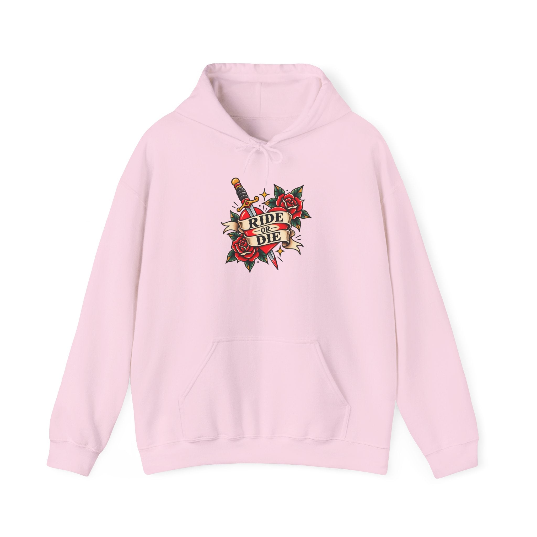 Ride or Die Rose Dagger Hoodie – Retro Tattoo Graphic Pullover