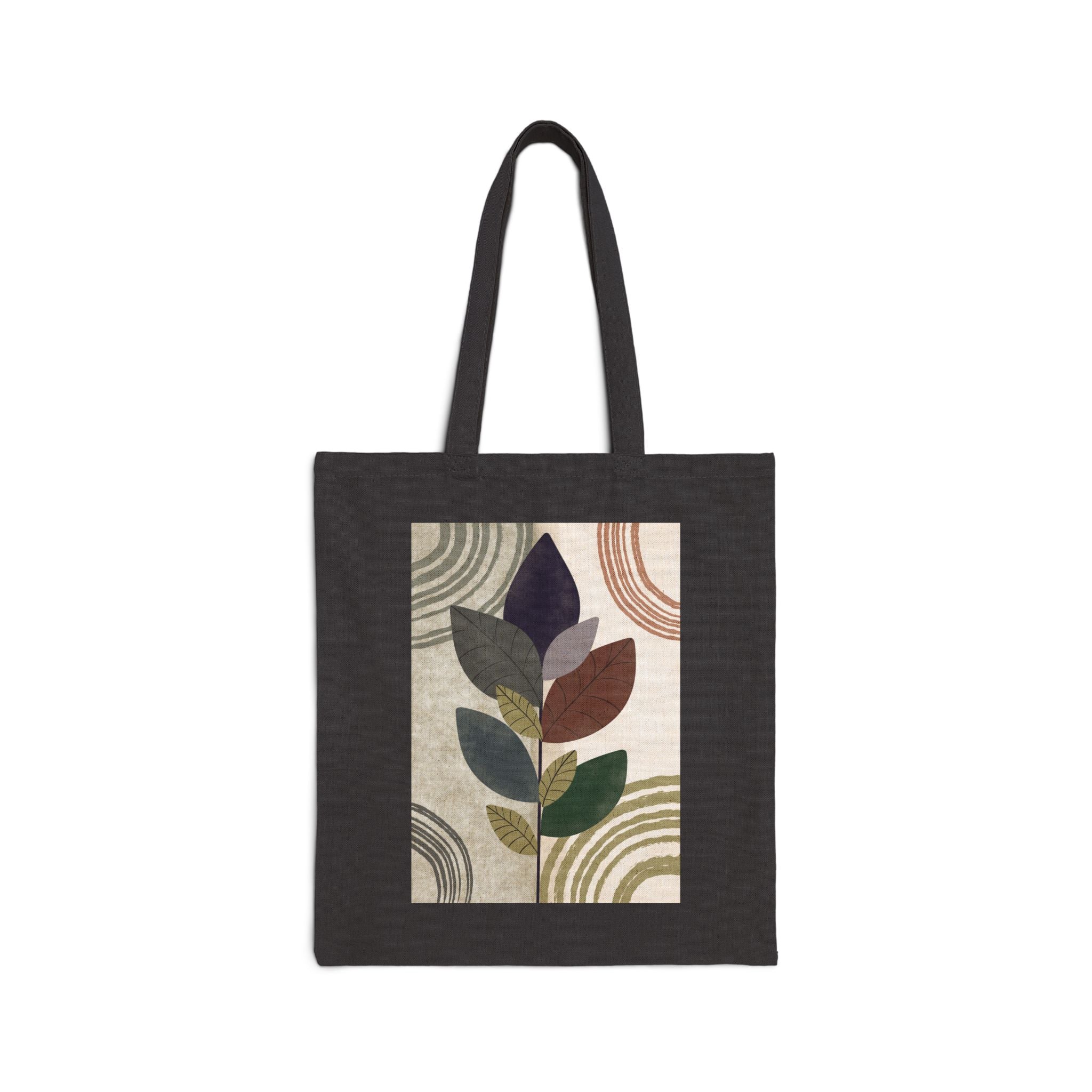 Boho Leaf Canvas Tote Bag – Retro Earth Tone Plant Design