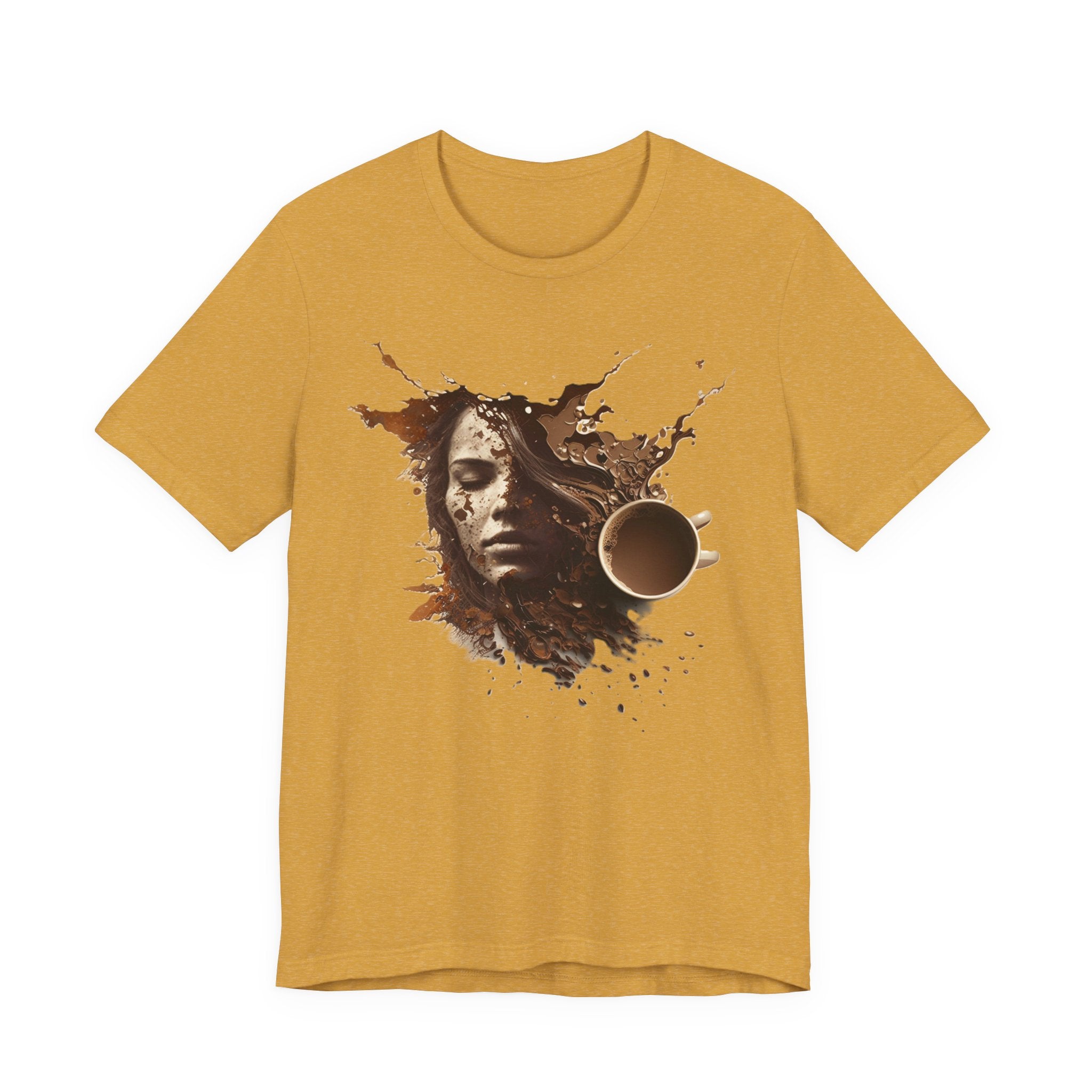 Coffee Splash Portrait Tee — Artistic Woman Face Coffee Design