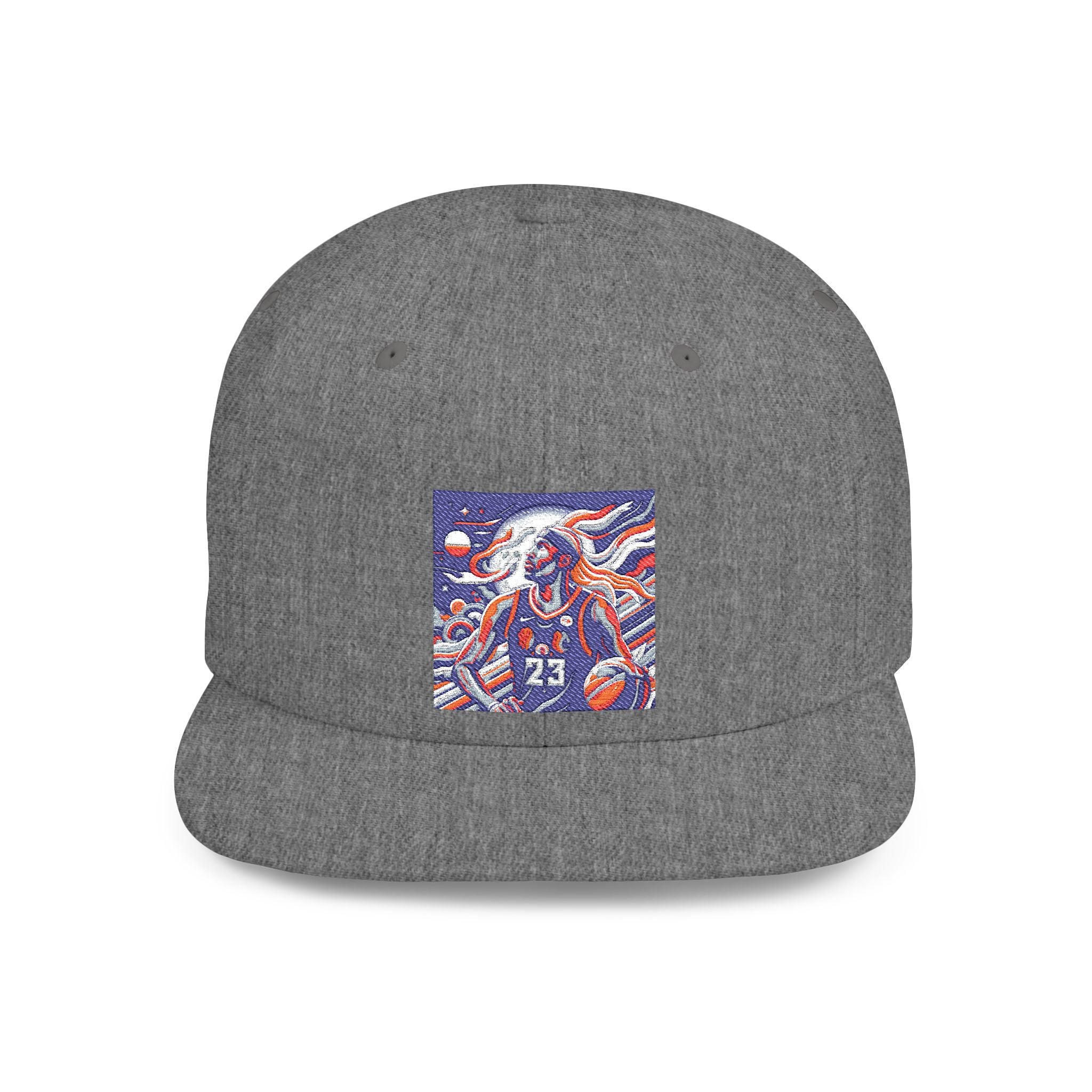 Snapback Hat — Retro Cosmic Basketball Graphic Flat Bill Cap