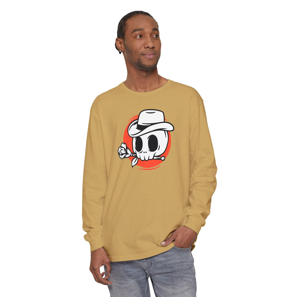 Skull Cowboy Long Sleeve Tee – Retro Rose Graphic