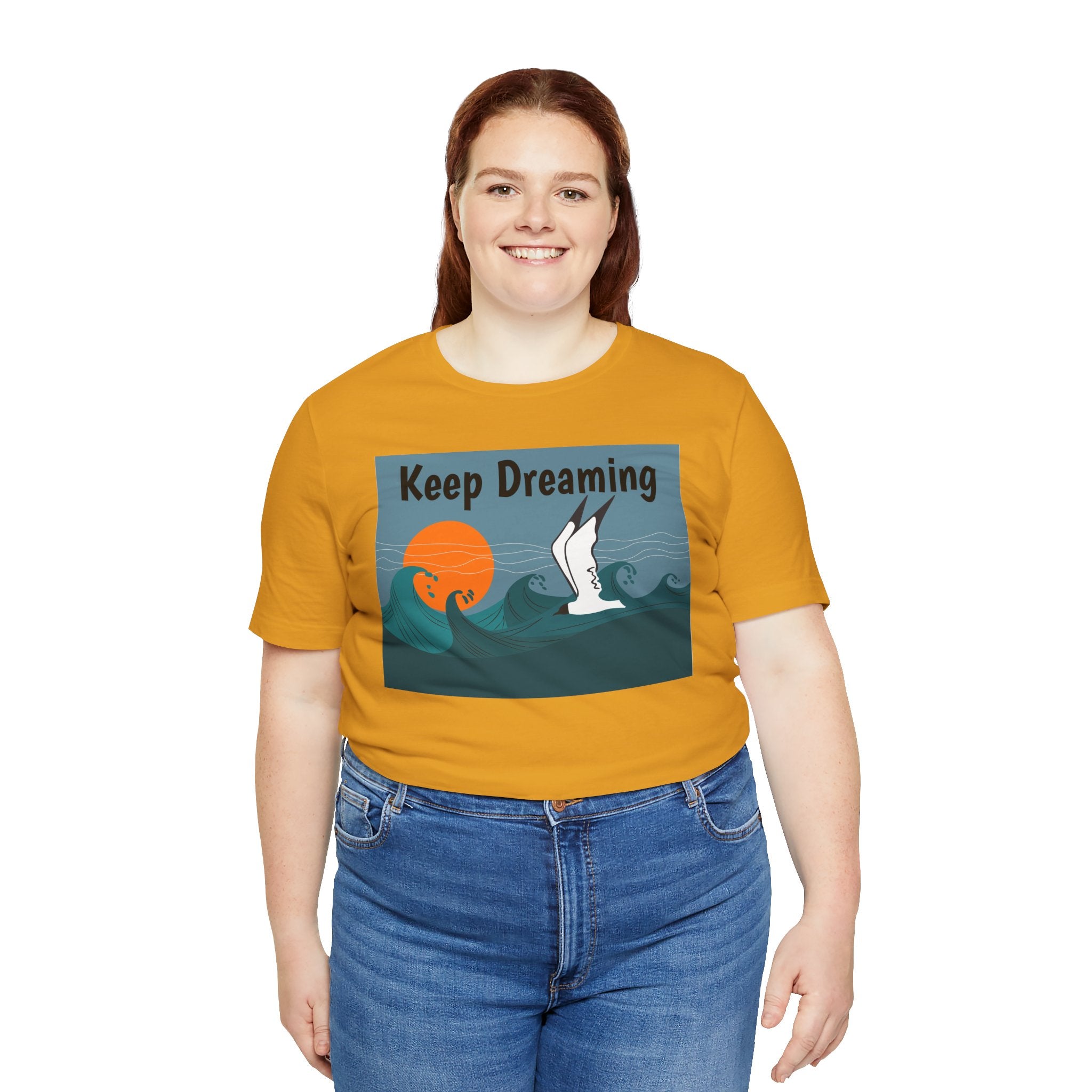 Keep Dreaming Seagull T-Shirt — Sunset Ocean Waves Graphic Tee
