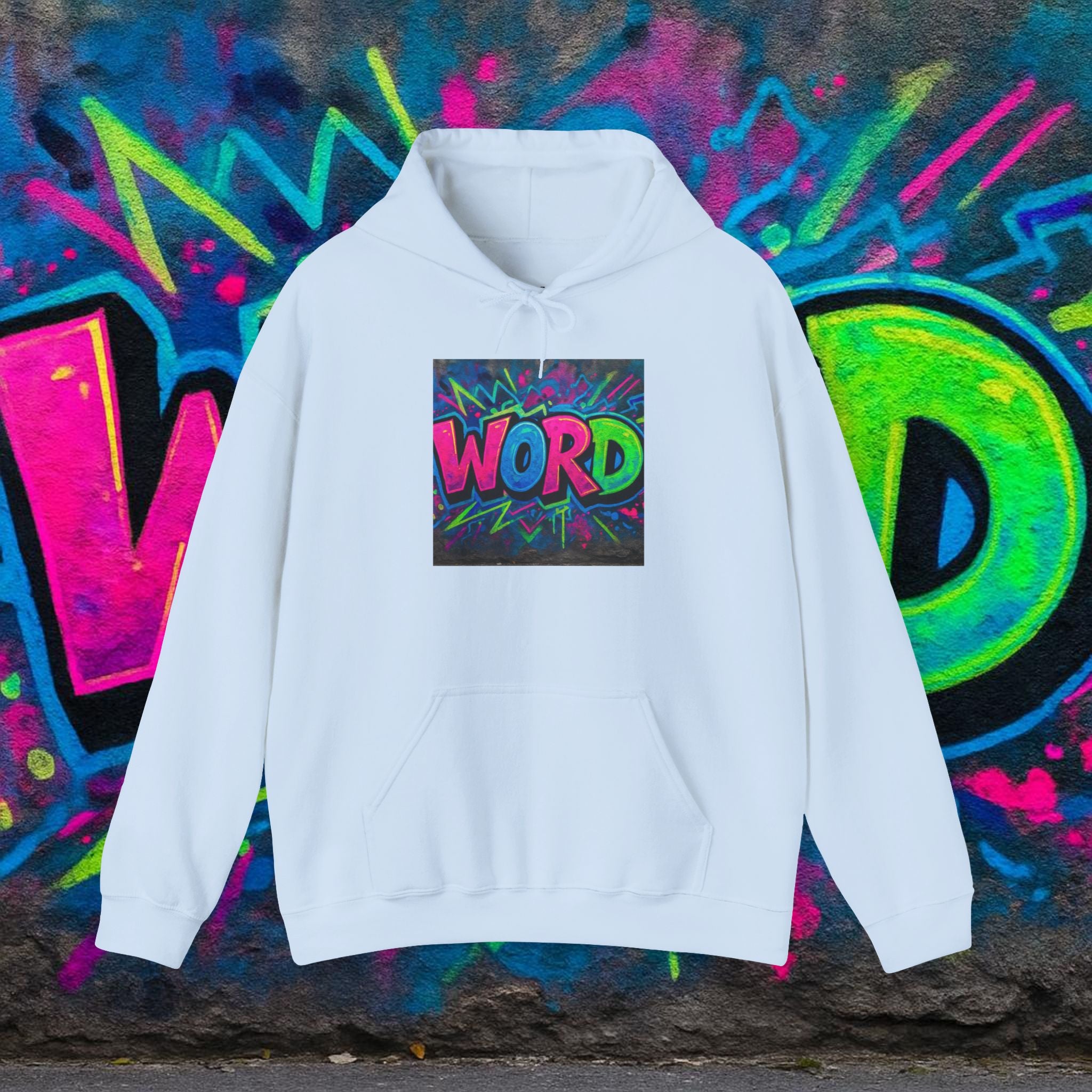 Graffiti 'WORD' Hoodie — Neon Street Art Pullover