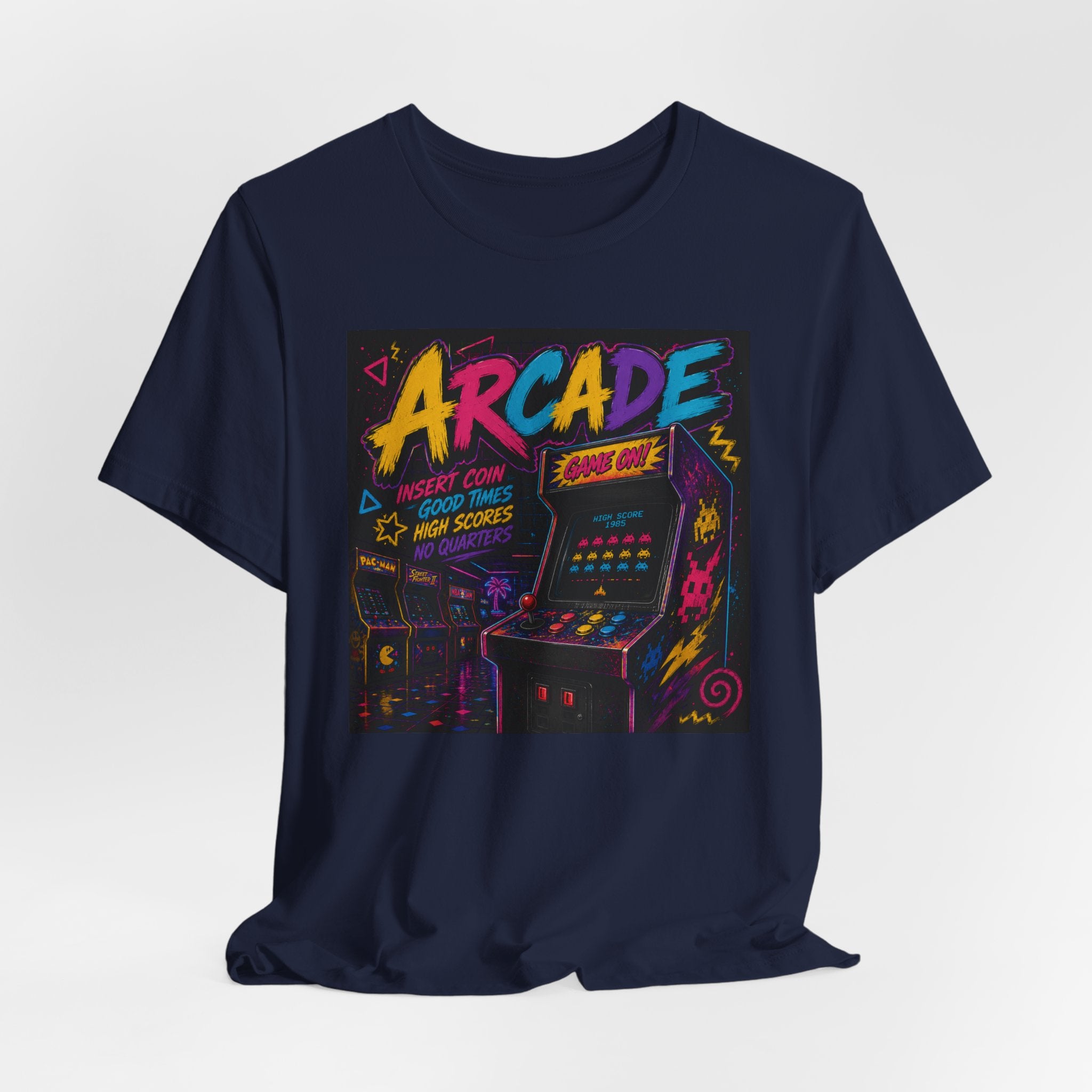 Arcade Retro Tee — Neon Game Room Graphic Shirt