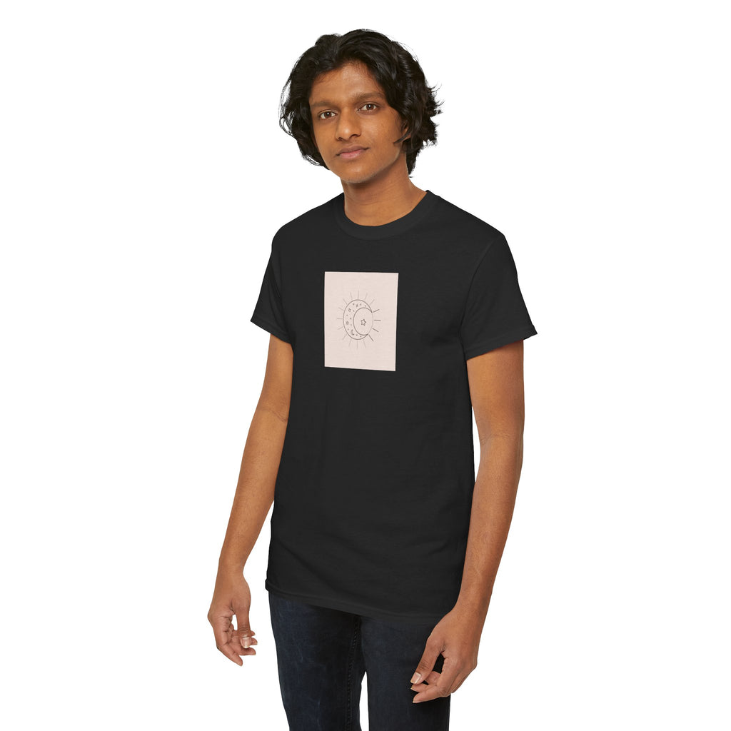 Sun & Moon Minimalist Tee — Celestial Line Art T-Shirt
