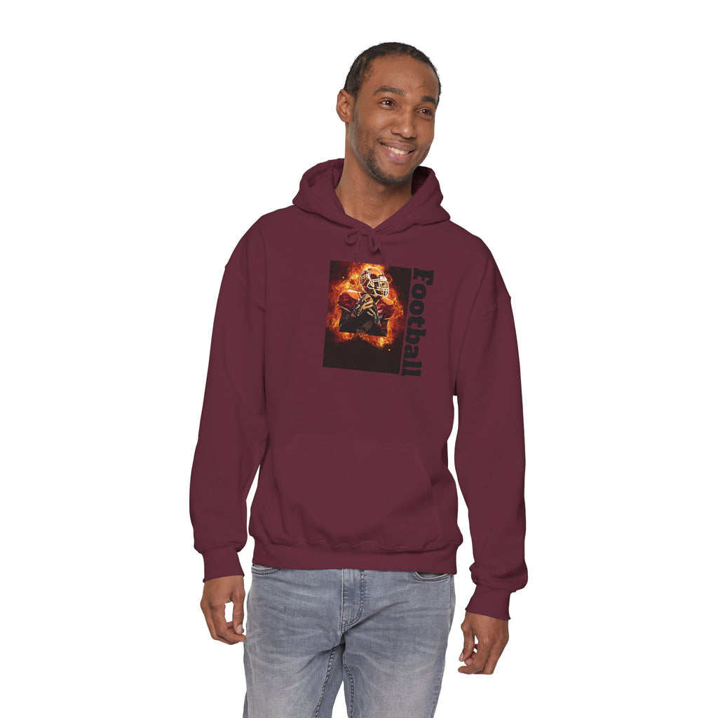 Football Flames Hoodie — Fiery Helmet Graphic Hooded Sweatshirt