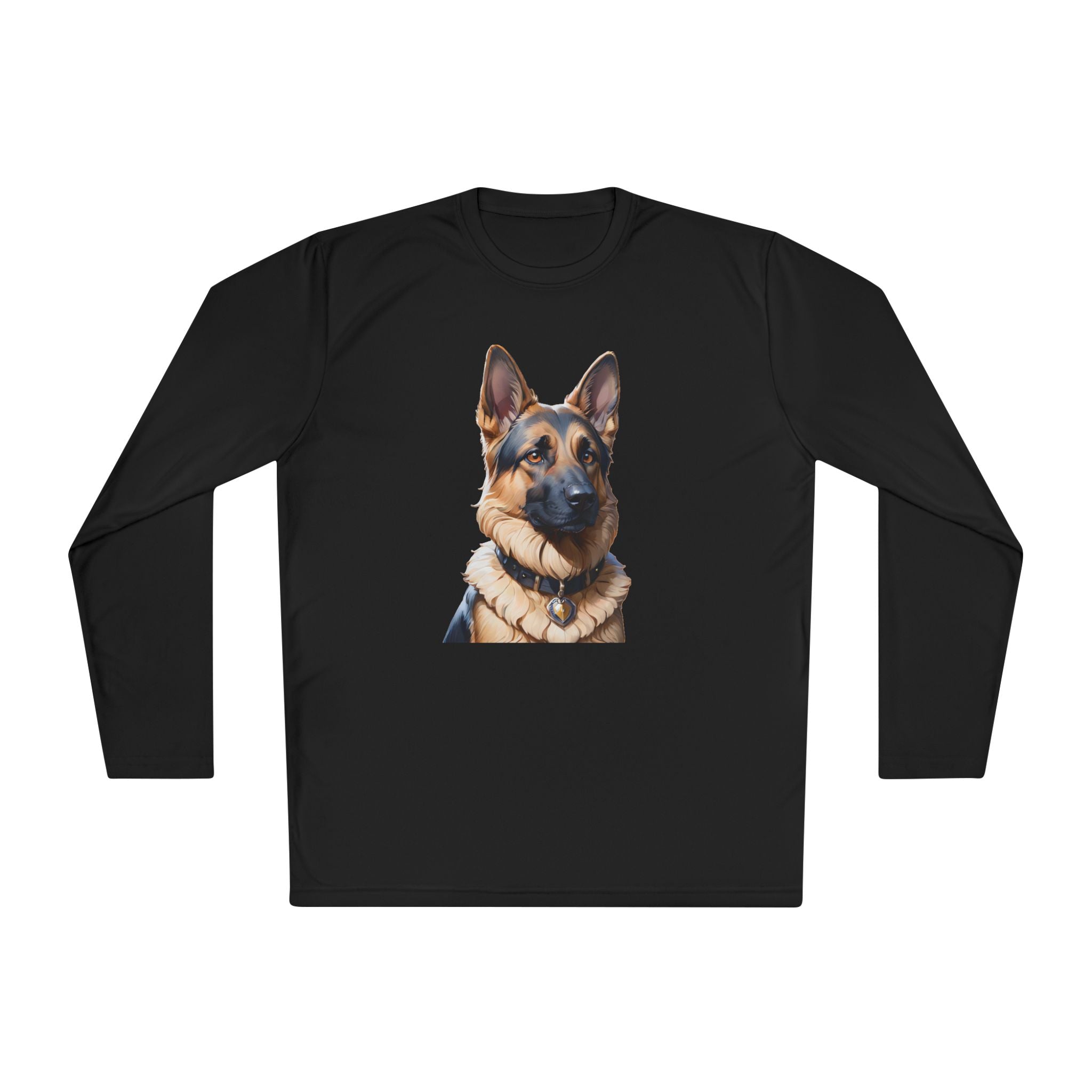 German Shepherd Portrait Long Sleeve Tee — Realistic Dog Face Shirt for Pet Lovers