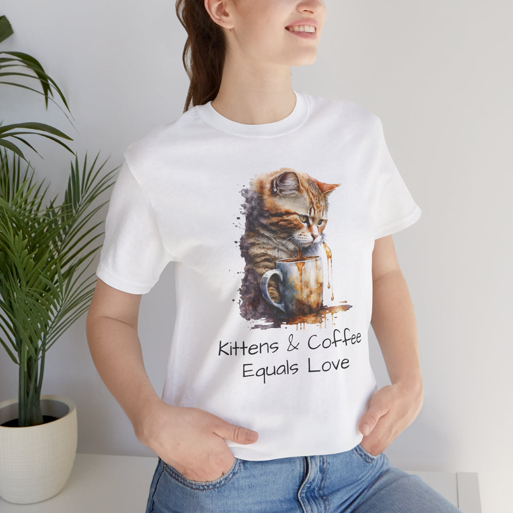 Cat & Coffee T-Shirt — "Kittens & Coffee Equals Love" Cute Cat Graphic Tee