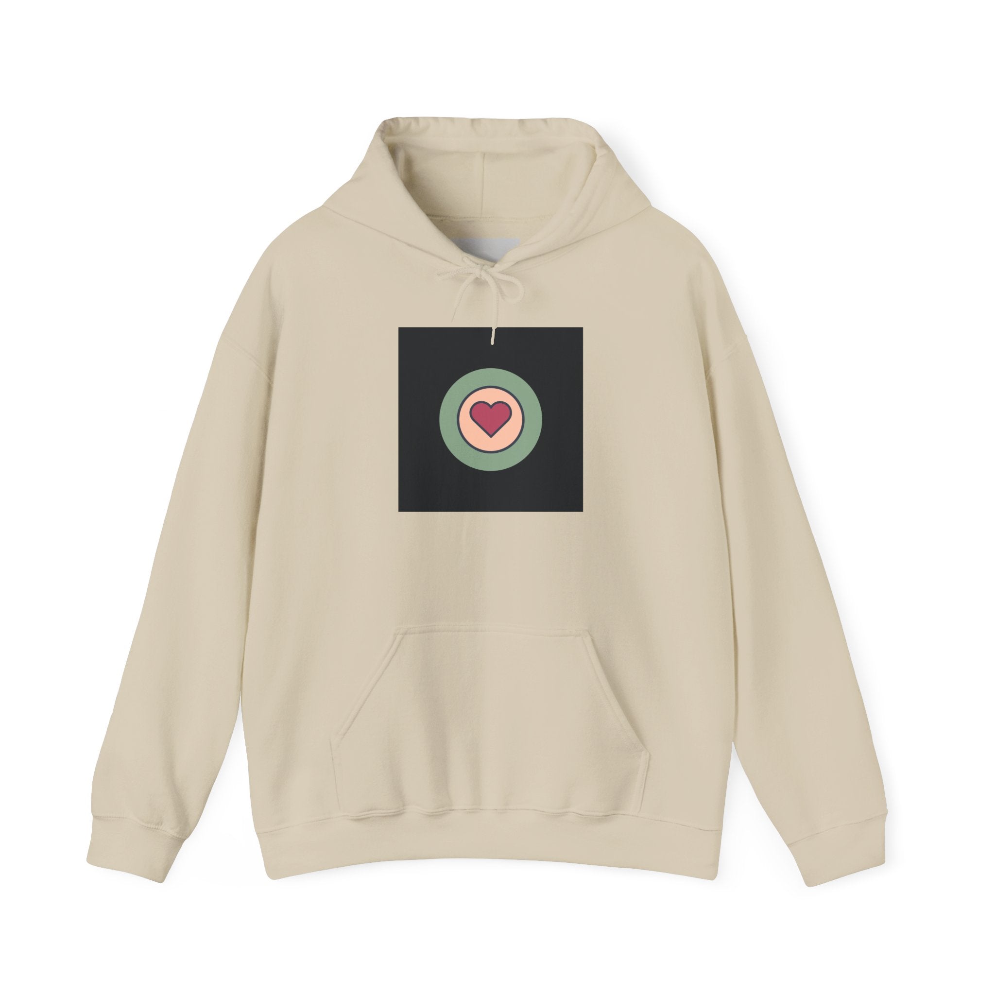 Retro Heart Target Hoodie — Vintage Pastel Heart Graphic Hooded Sweatshirt