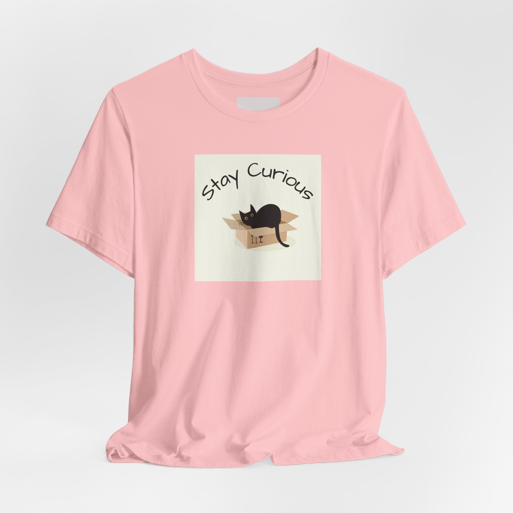 Stay Curious Cat T-Shirt — Cute Black Cat in Box Graphic Tee