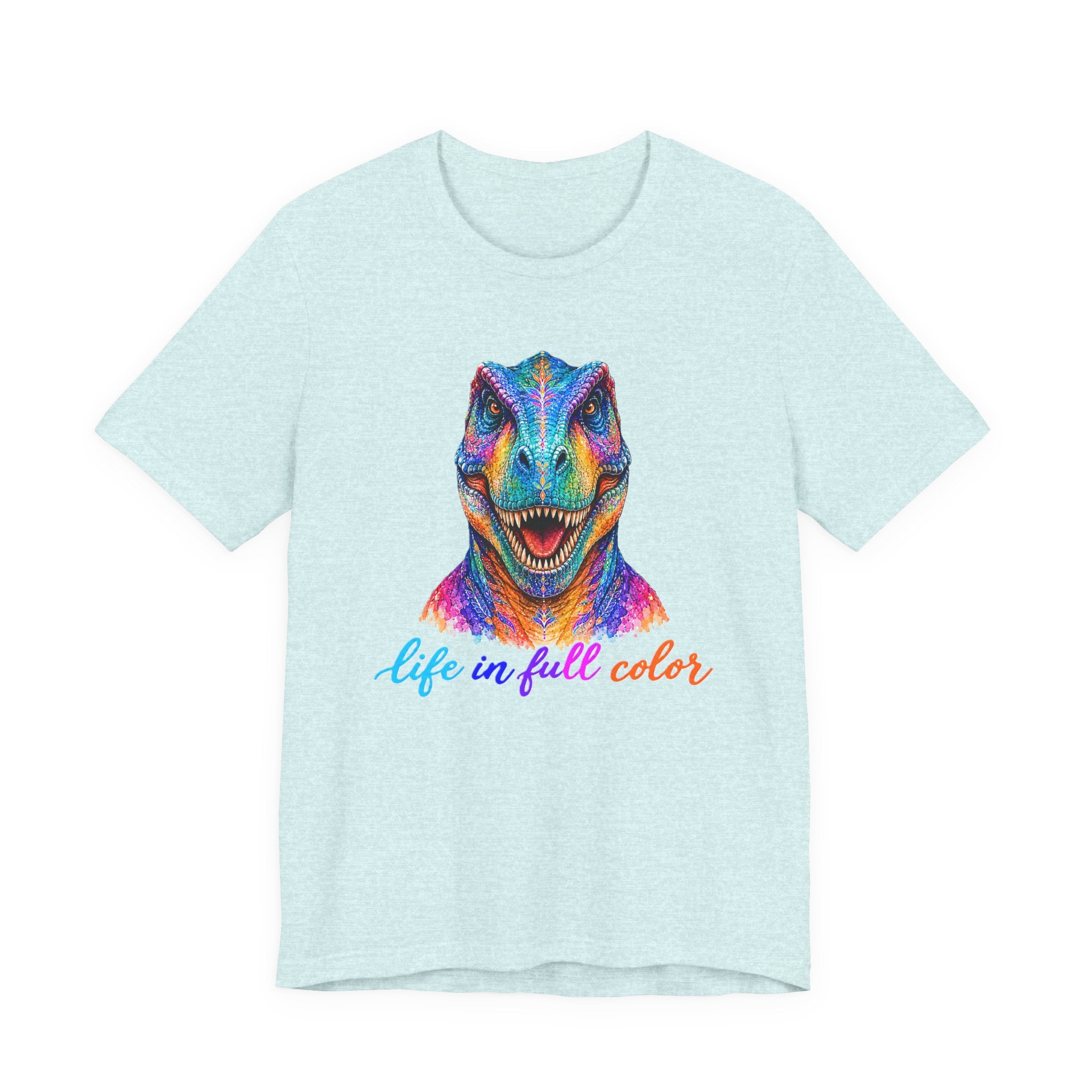 Colorful Raptor Tee – "Life in Full Color" Dinosaur Graphic Shirt