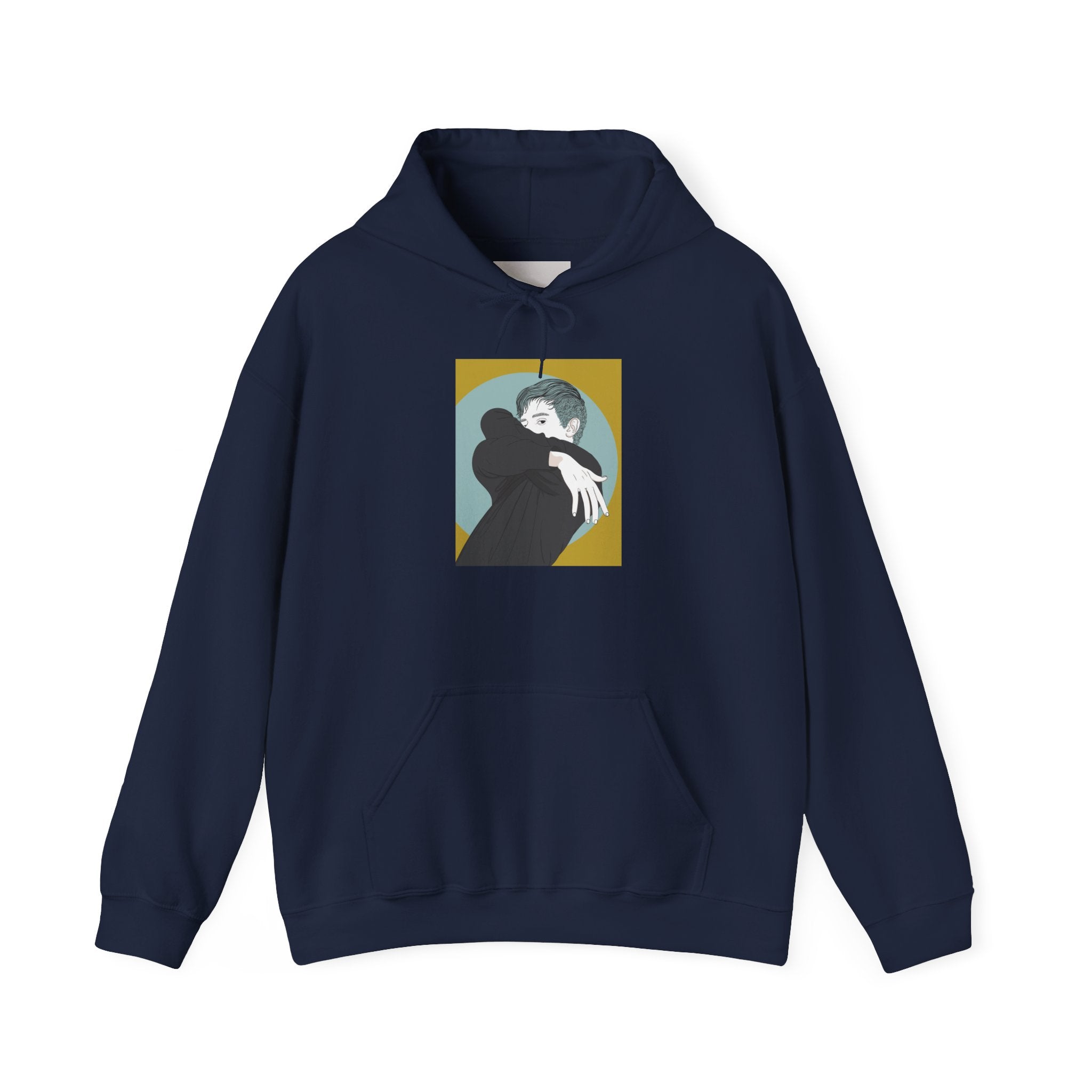Minimalist Embrace Hoodie — Retro Couple Illustration Pullover