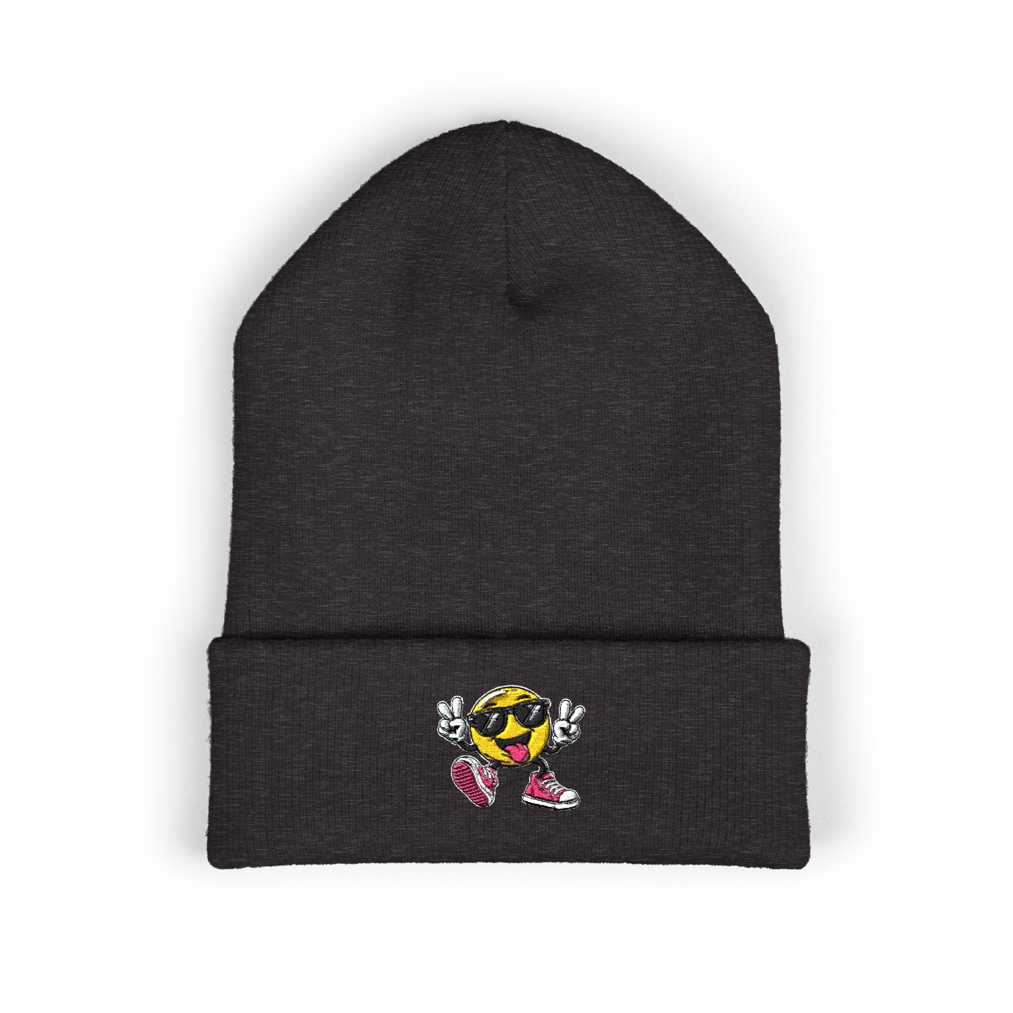 Embroidered Smiley Skate Beanie – Retro Happy Face Cuffed Hat