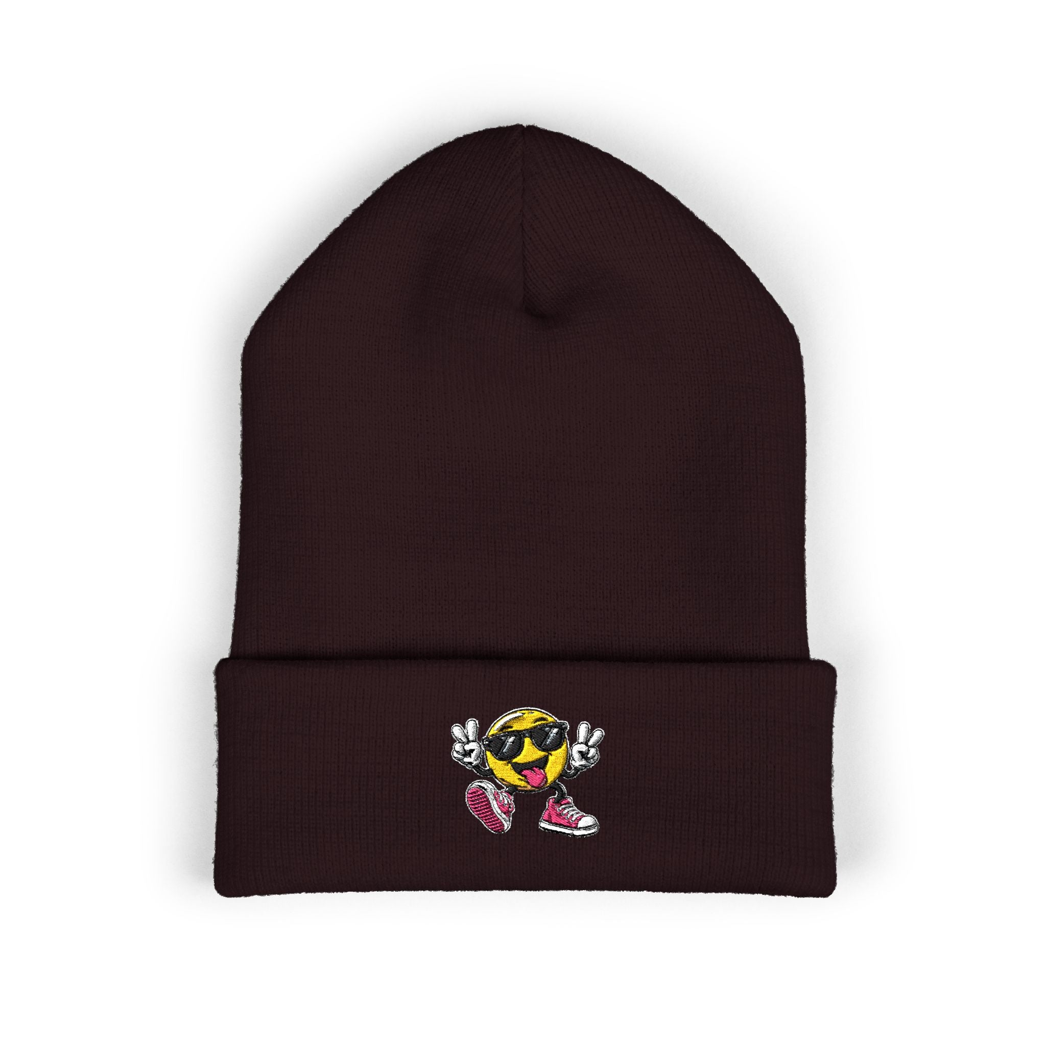 Embroidered Smiley Skate Beanie – Retro Happy Face Cuffed Hat