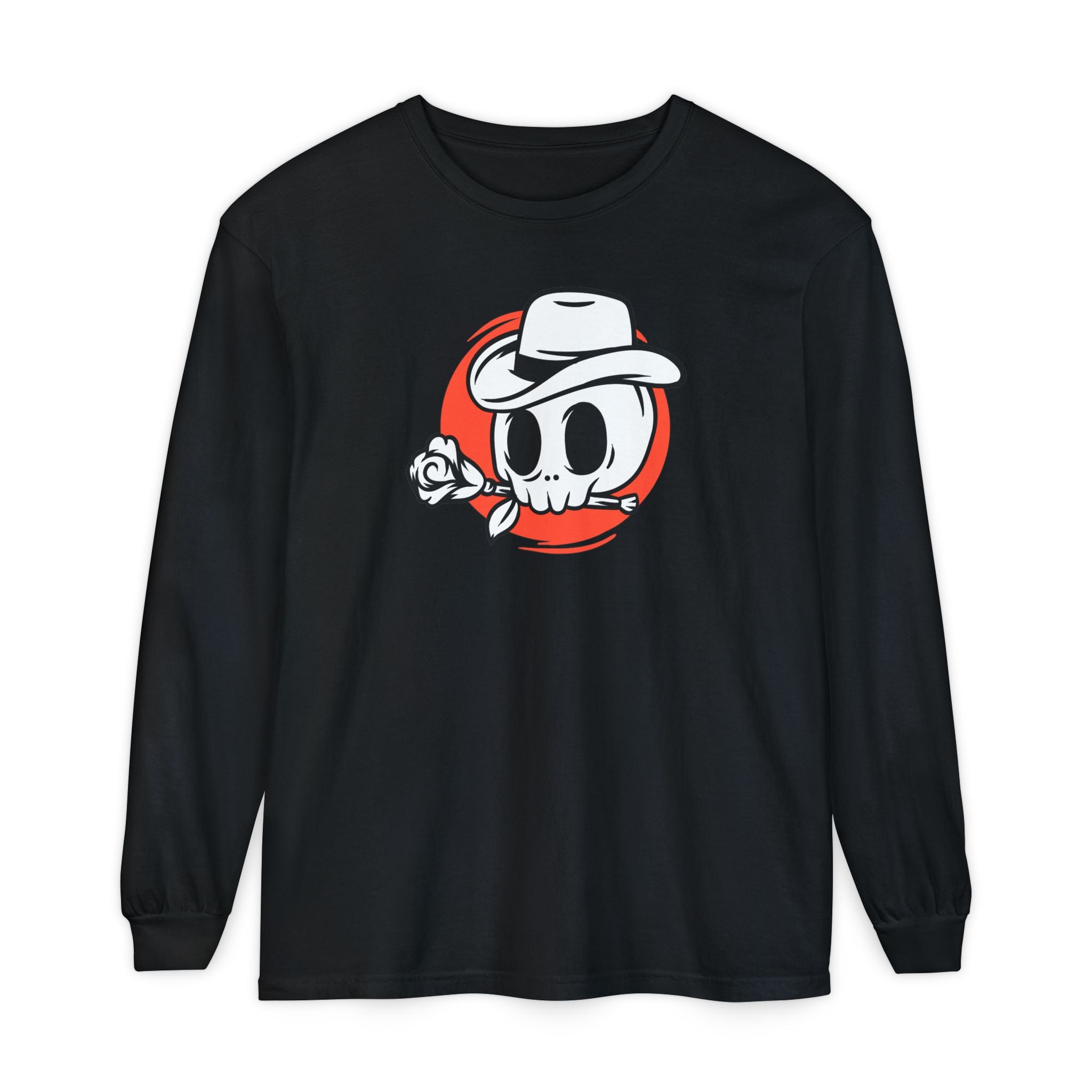 Skull Cowboy Long Sleeve Tee – Retro Rose Graphic