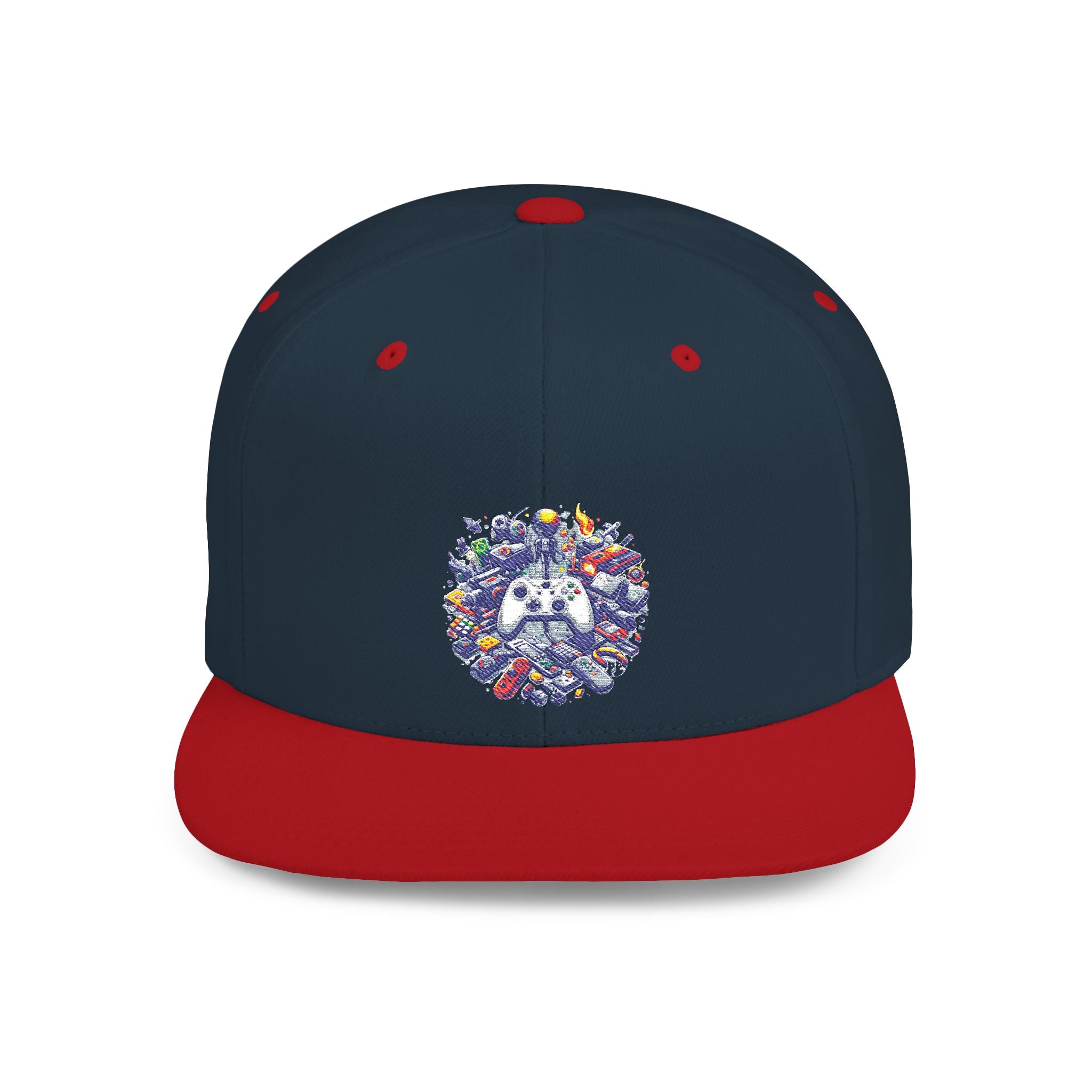 Minimalist Embroidered Flat Bill Snapback — Vintage Streetwear Cap (Abstract Gamer)