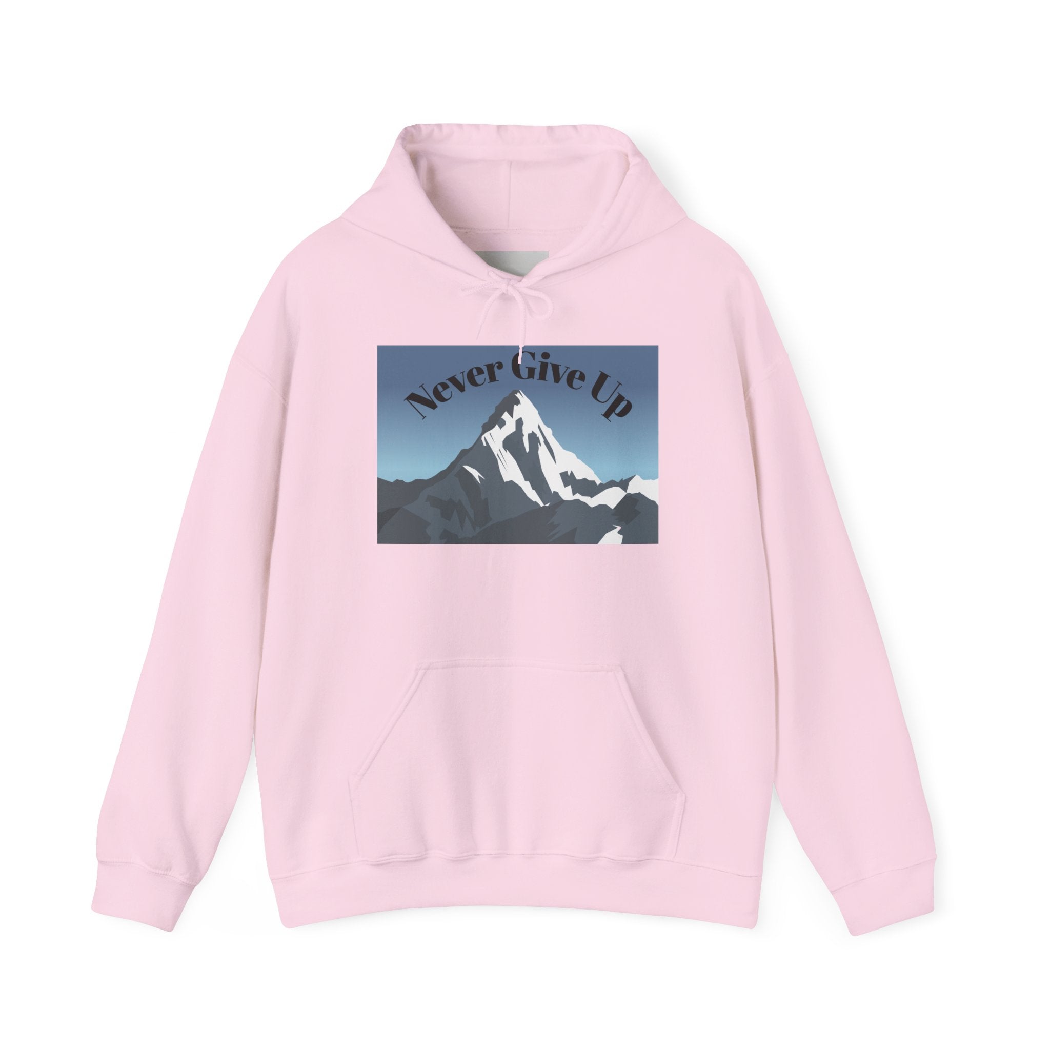 Motivational Mountain Hoodie - "Never Give Up" Inspirational Graphic Hoodie