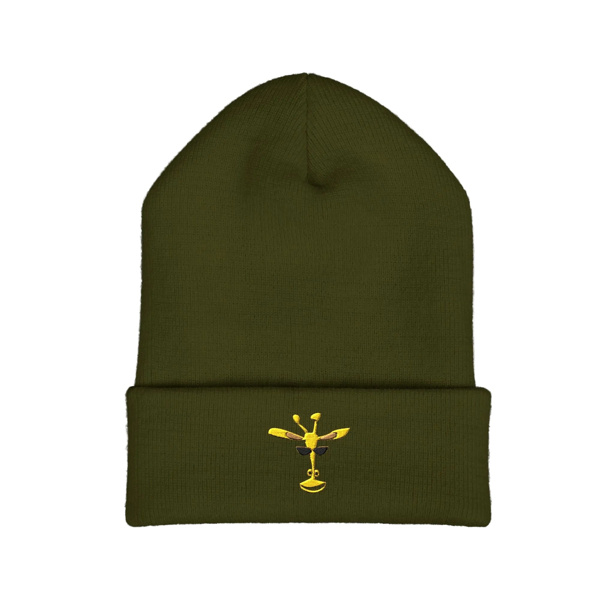 Embroidered Yellow Giraffe Cuffed Beanie