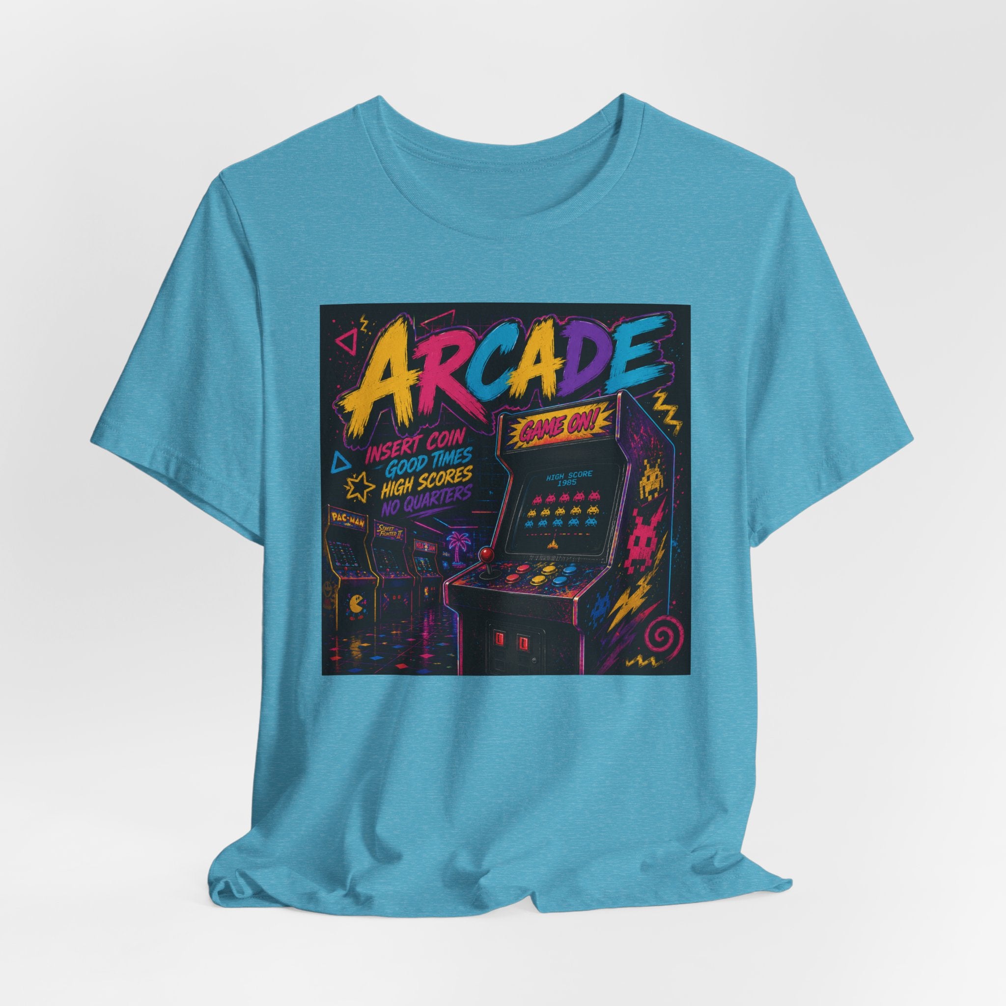 Arcade Retro Tee — Neon Game Room Graphic Shirt
