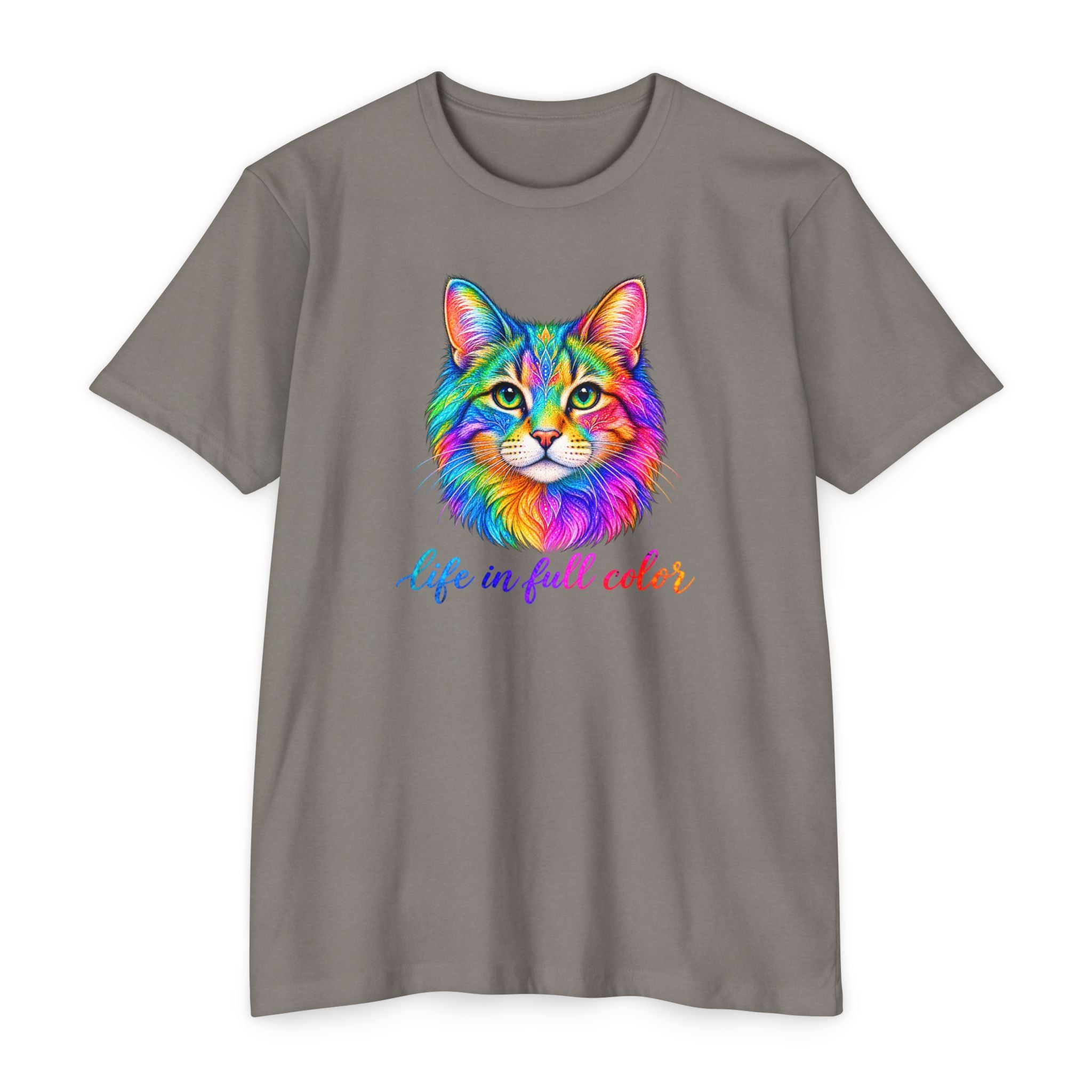 Colorful Cat T-Shirt — "Life in Full Color" Vibrant Rainbow Kitty Tee