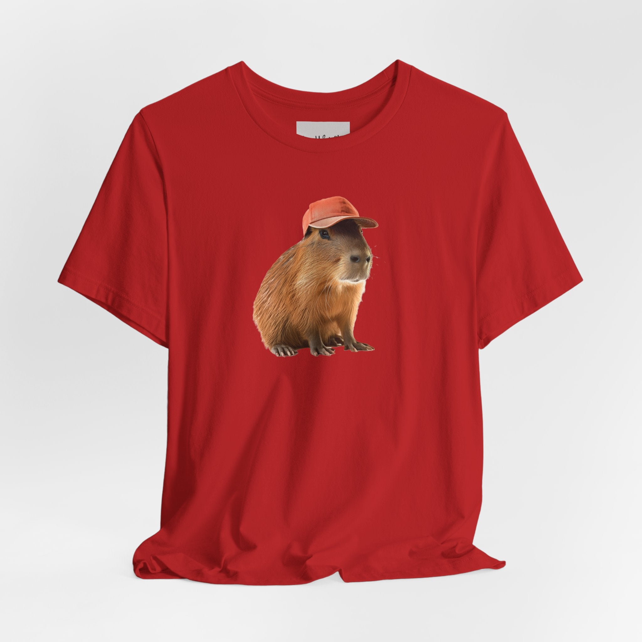 Capybara in Red Cap T-Shirt — Cute Animal Graphic Tee
