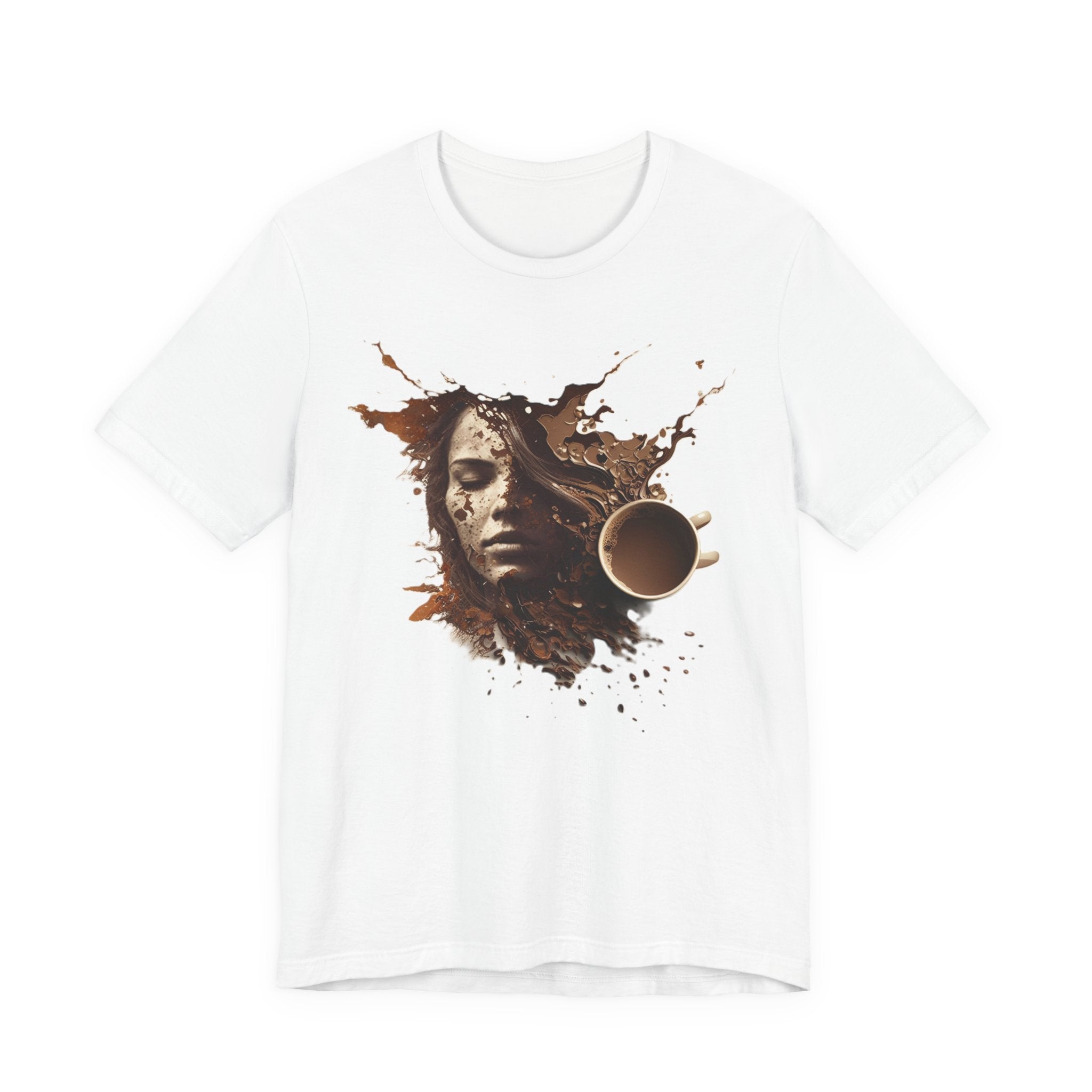 Coffee Splash Portrait Tee — Artistic Woman Face Coffee Design