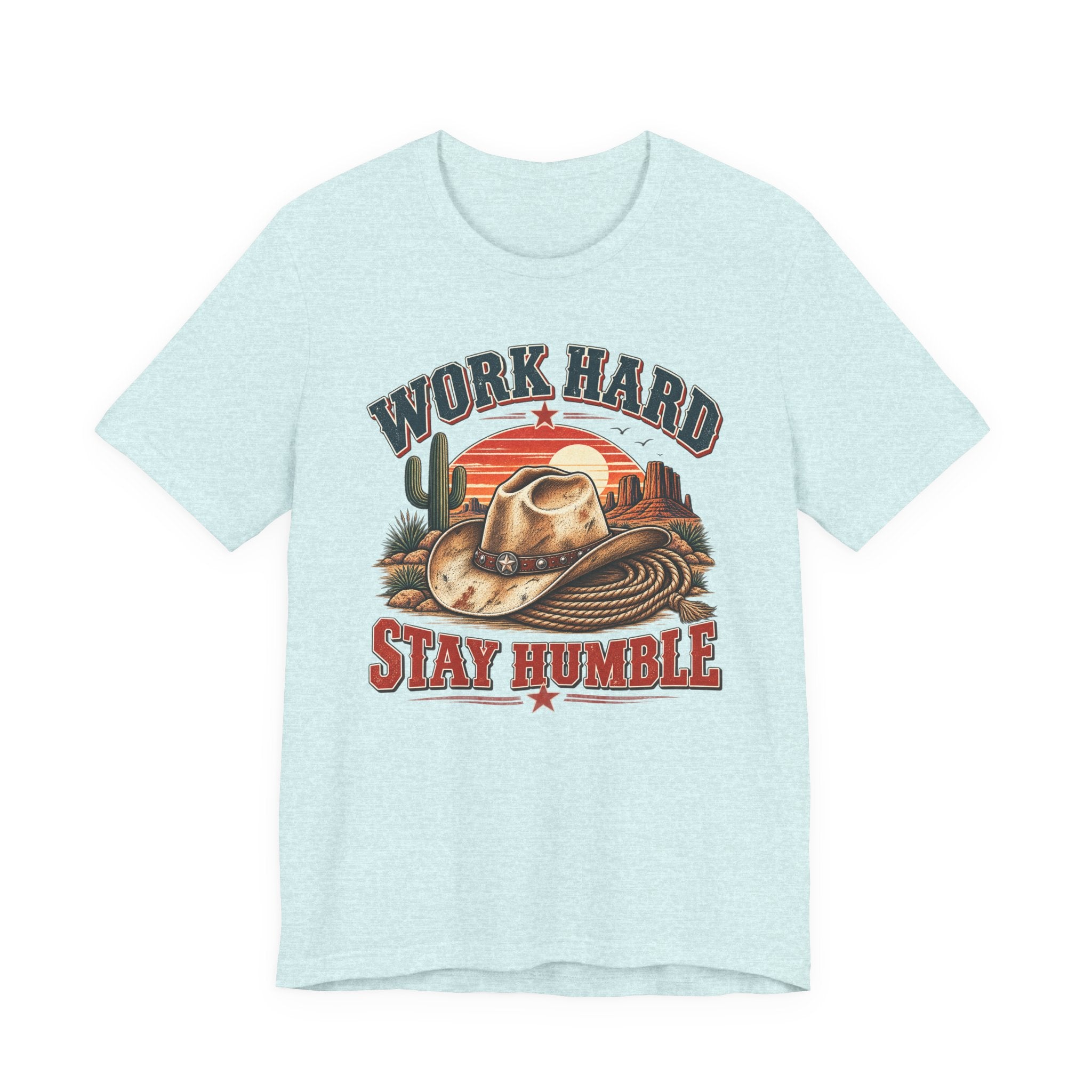 Work Hard Stay Humble Cowboy Tee — Western Sunset Short Sleeve Shirt