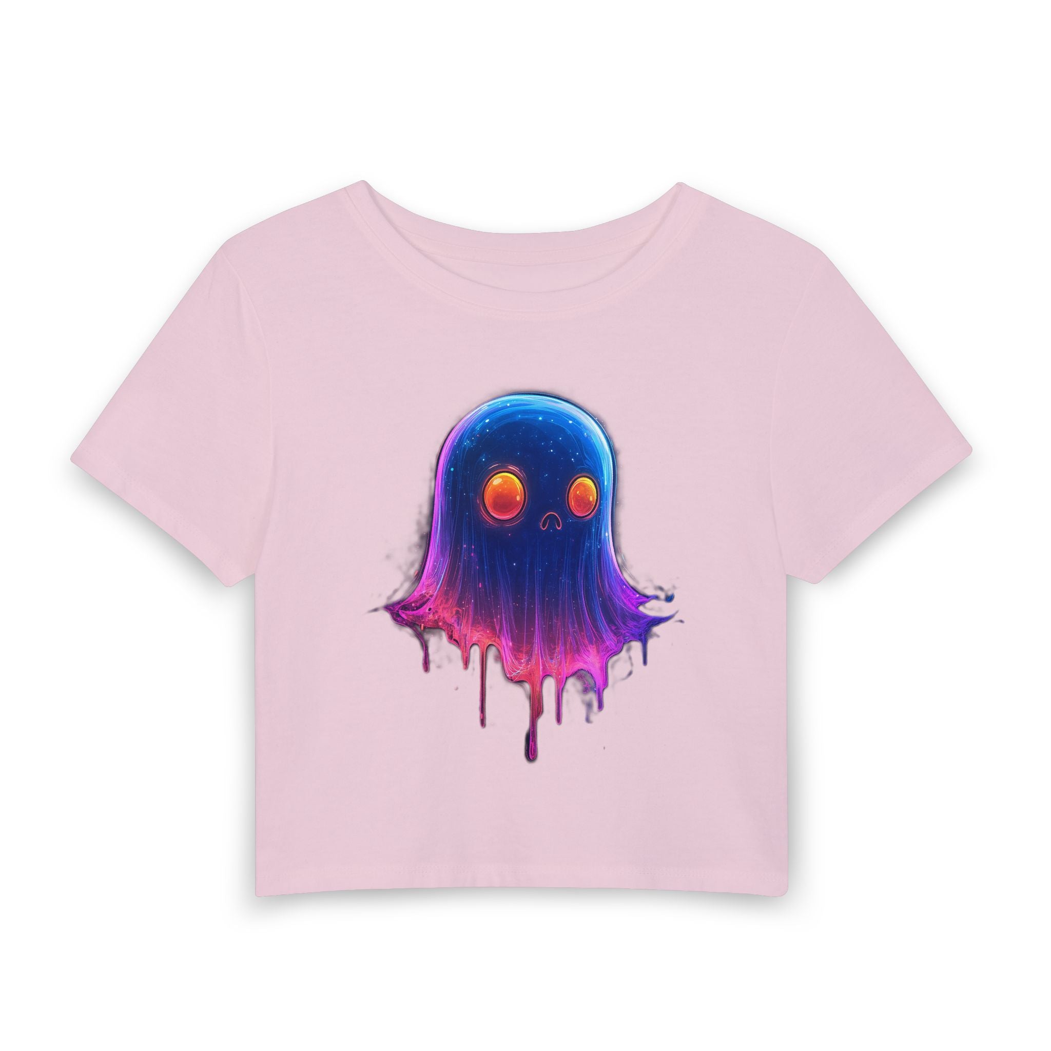 Cute Drip Ghost Crop Tee – Neon Galaxy Ghost Graphic Women's Baby Tee