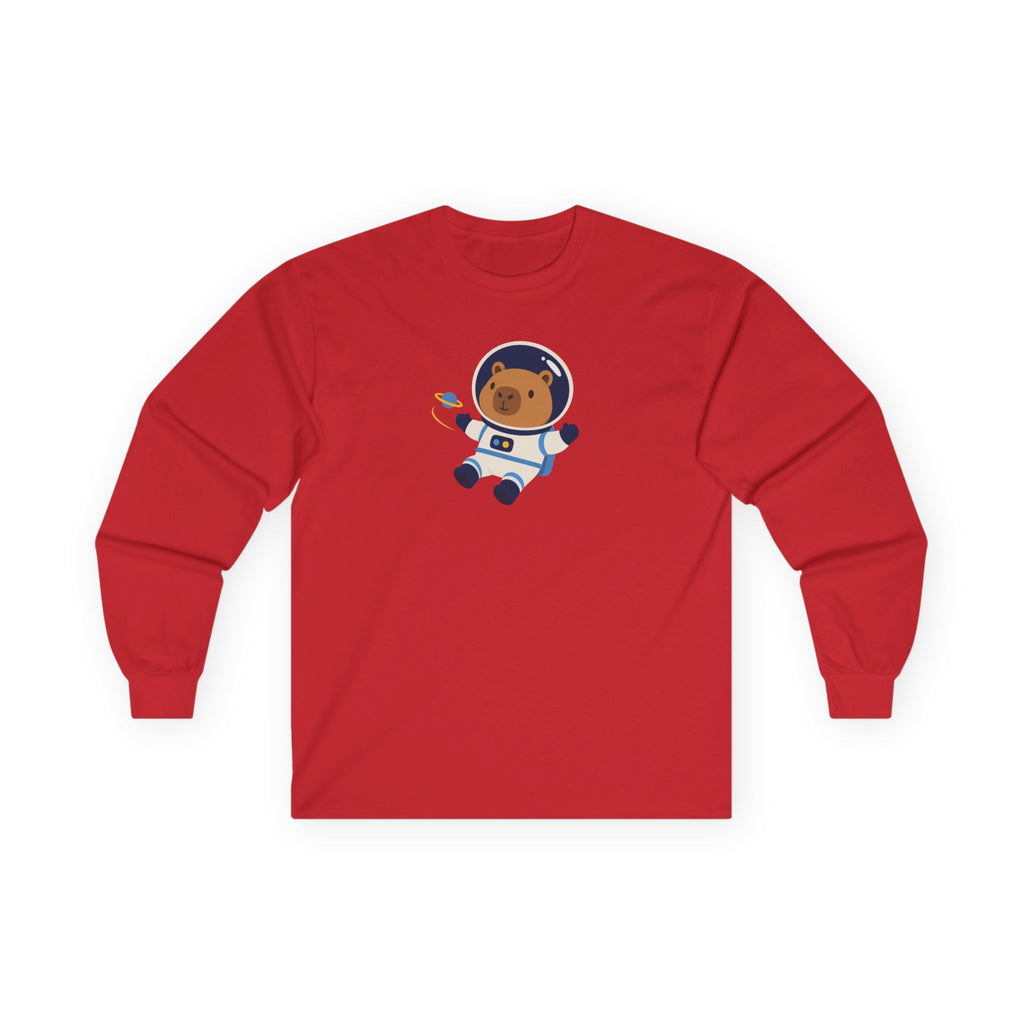 Astronaut Capybara Long Sleeve Tee — Cute Space Explorer Kids' Shirt