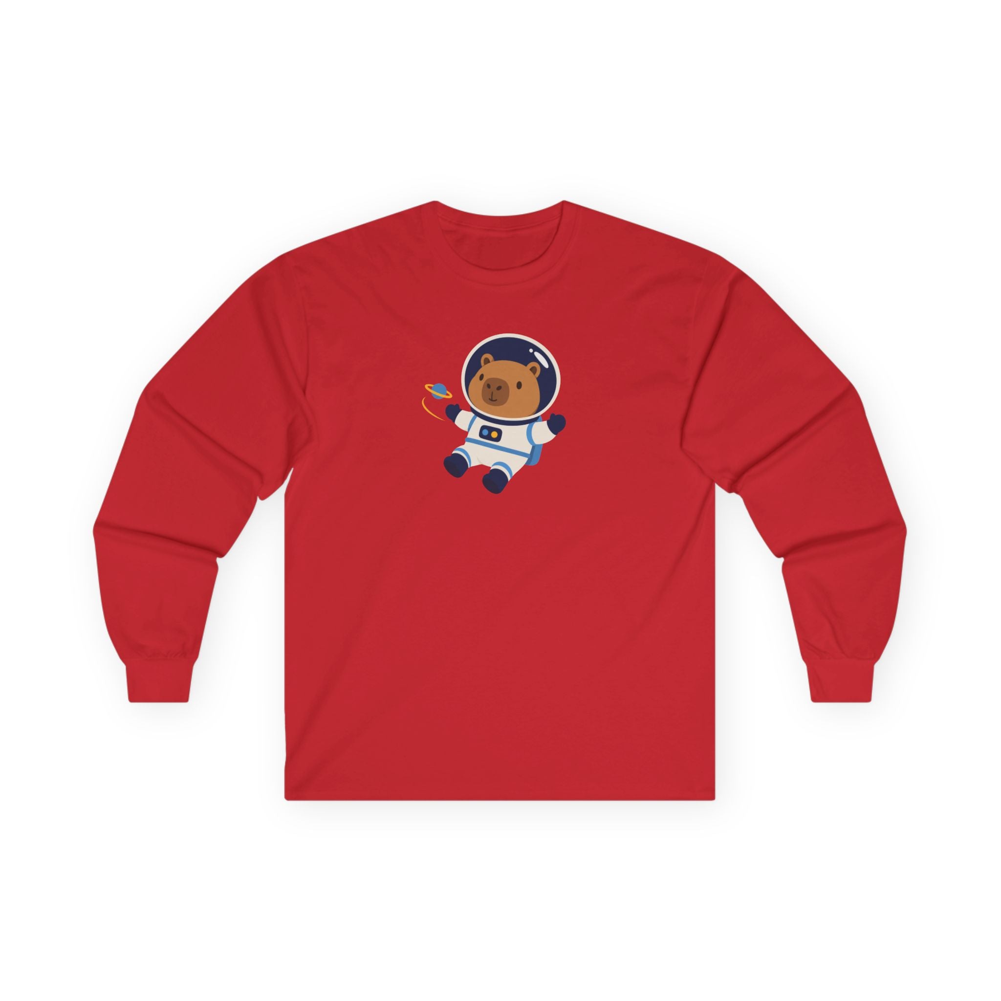 Astronaut Capybara Long Sleeve Tee — Cute Space Explorer Kids' Shirt