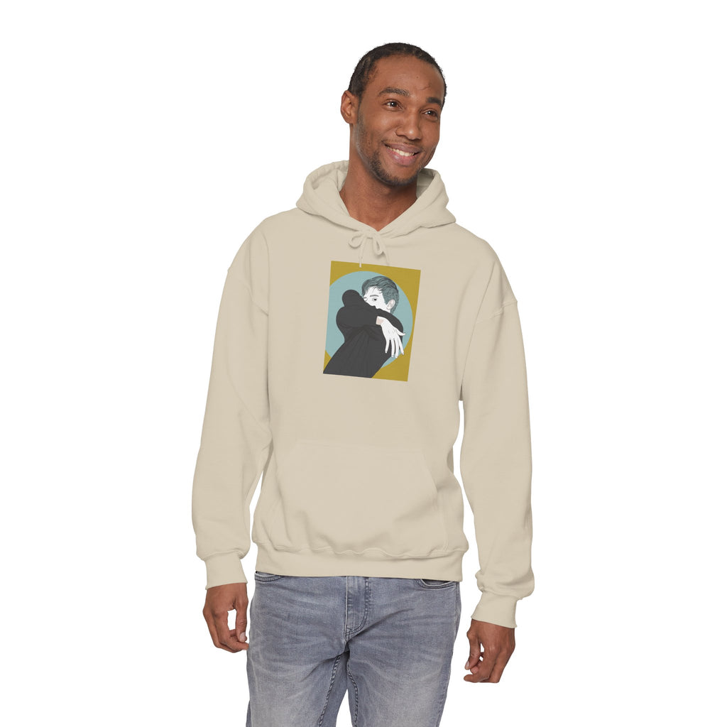 Minimalist Embrace Hoodie — Retro Couple Illustration Pullover