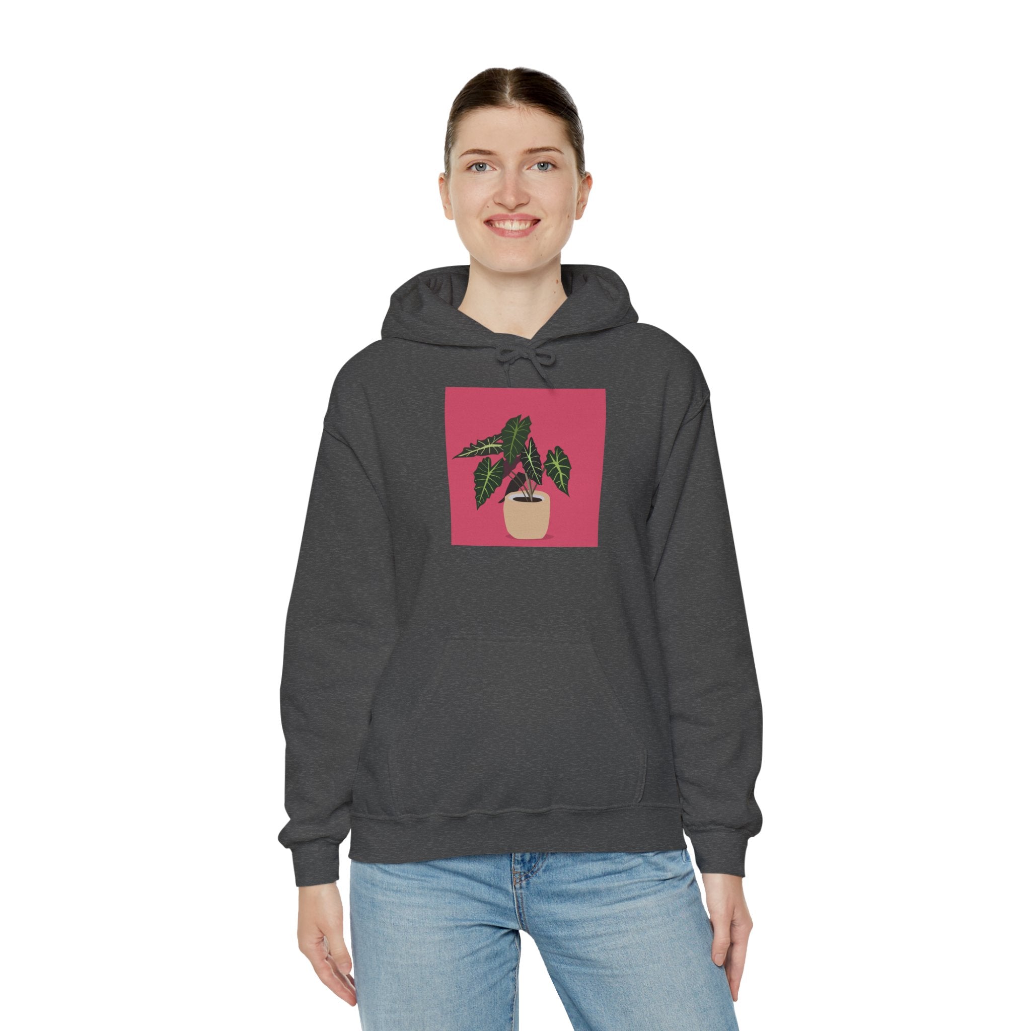 Potted Plant Hoodie – Pink Square Calathea Graphic Sweatshirt